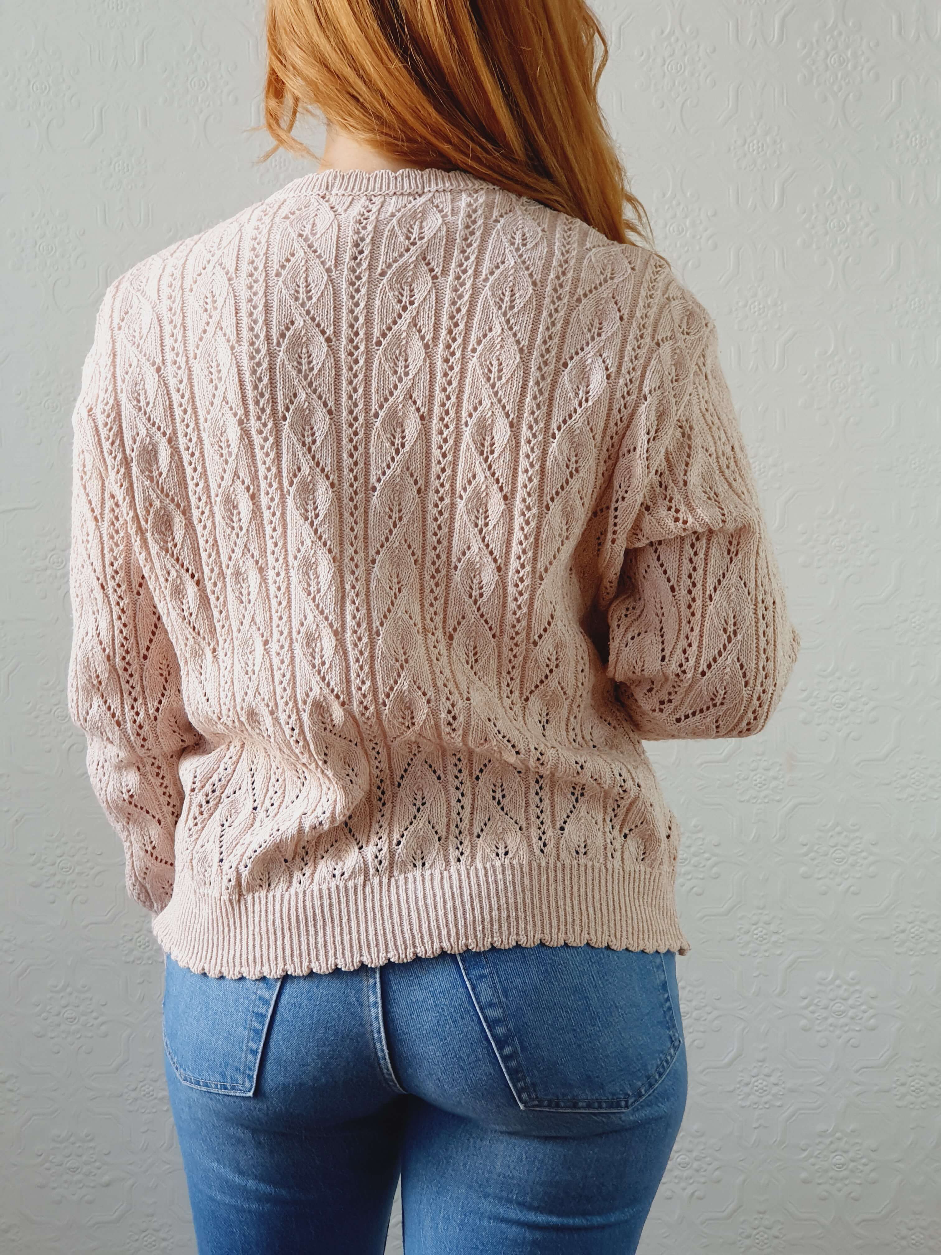 Vintage St Michael Rose Pink Cotton Knit Cardigan - M - Image 9