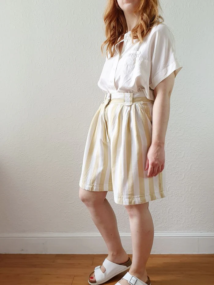 Vintage Striped High Waisted Shorts - L - Image 2