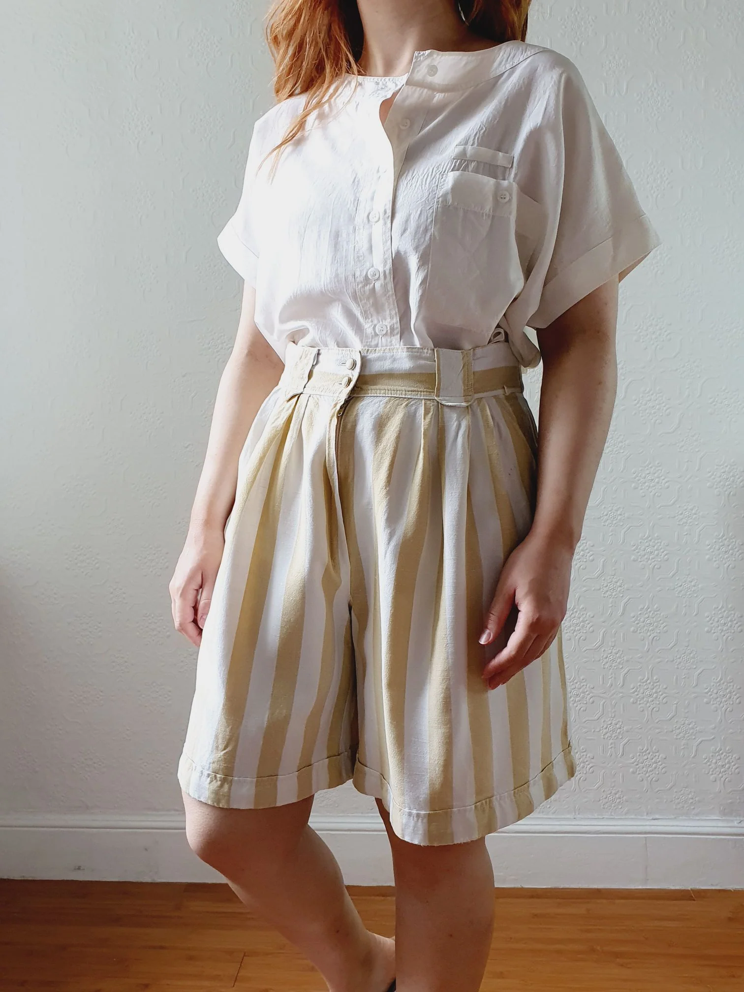 Vintage Striped High Waisted Shorts - L - Image 4