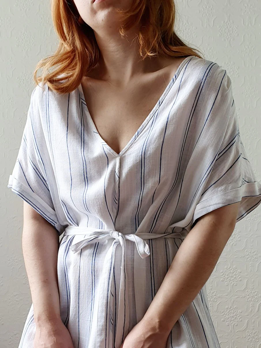 Vintage Striped Short Sleeve Linen Dress - L/XL - Image 12