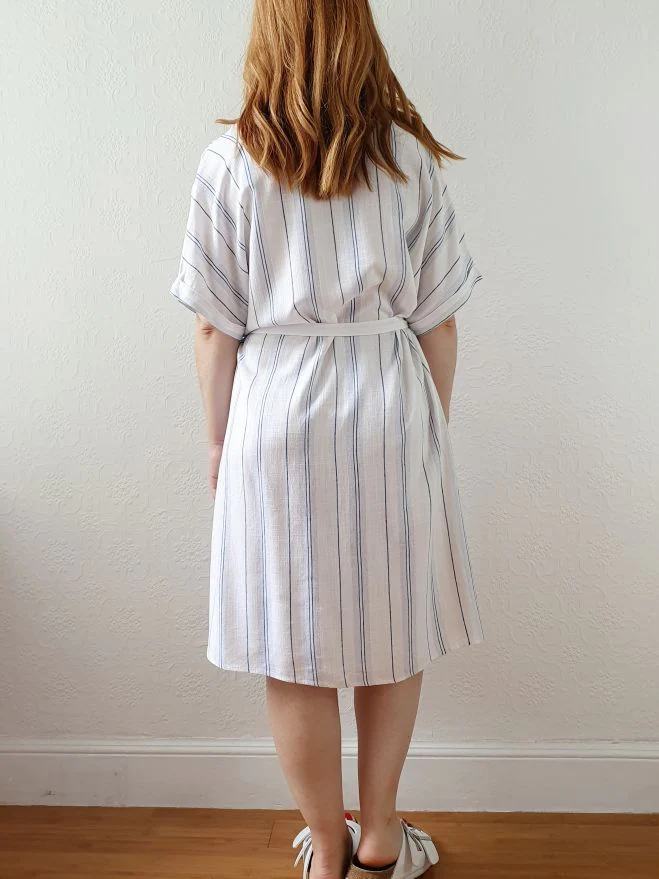 Vintage Striped Short Sleeve Linen Dress - L/XL - Image 4