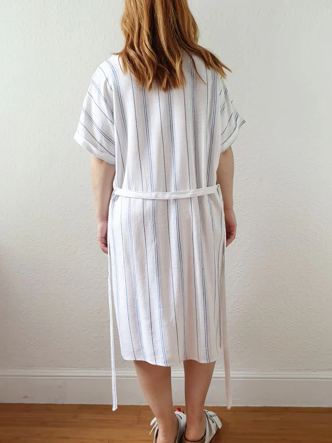 Vintage Striped Short Sleeve Linen Dress - L/XL - Image 8