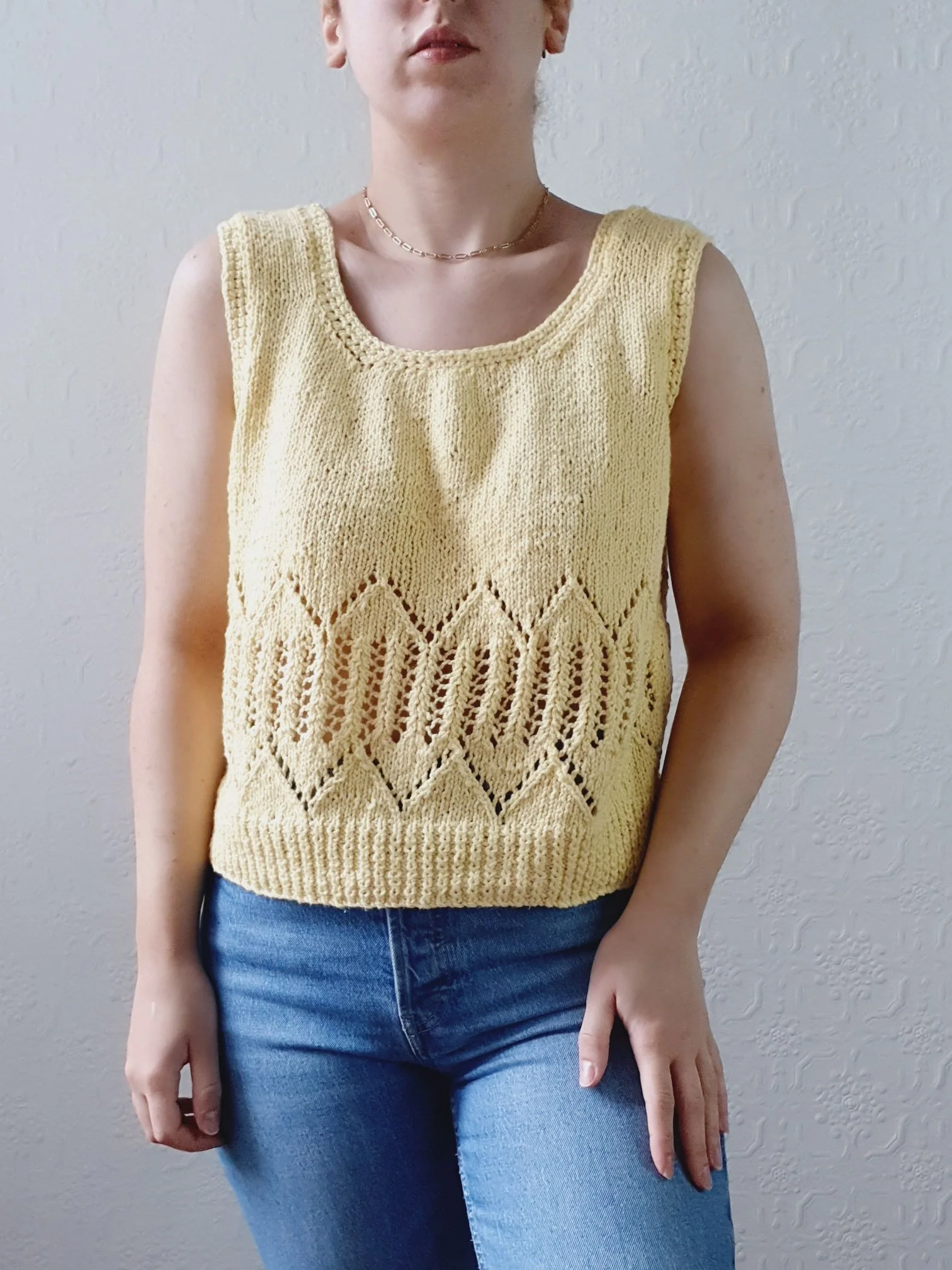 Vintage Sunshine Yellow Handknitted Cropped Top - M/L