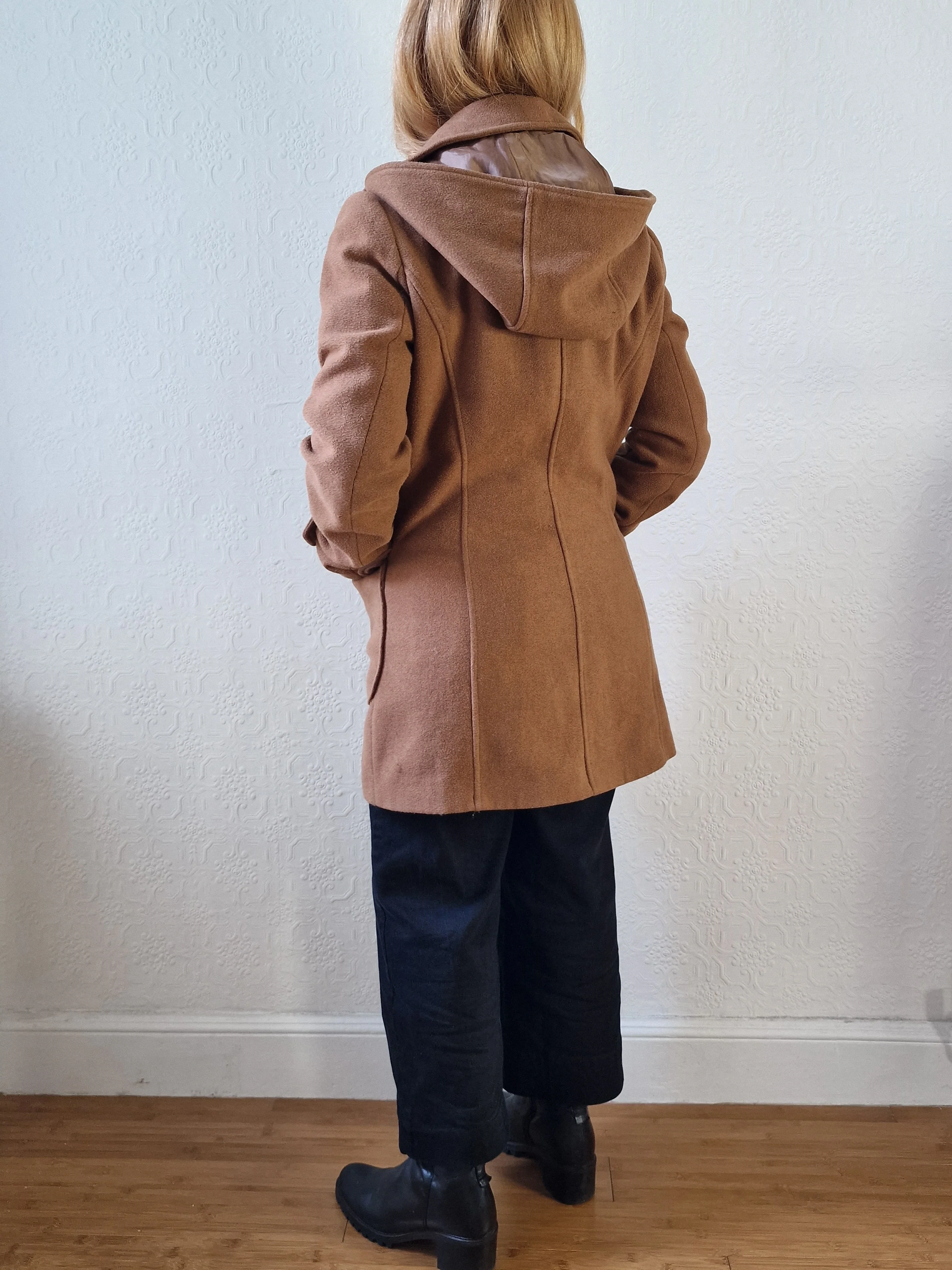Vintage Tan Brown Duffle Style Coat with Hood - S - Image 11
