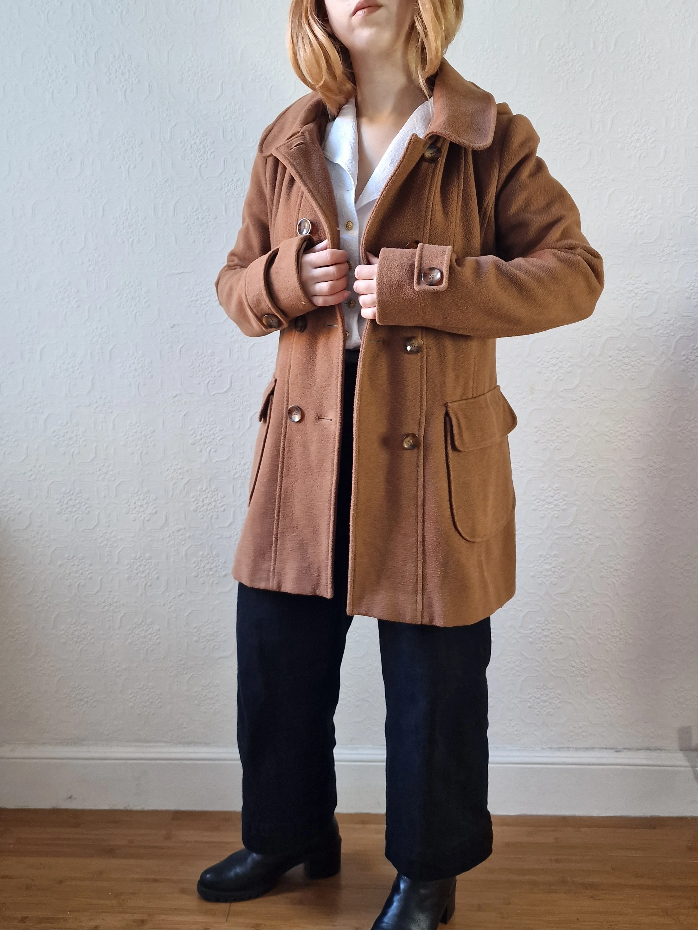 Vintage Tan Brown Duffle Style Coat with Hood - S - Image 2