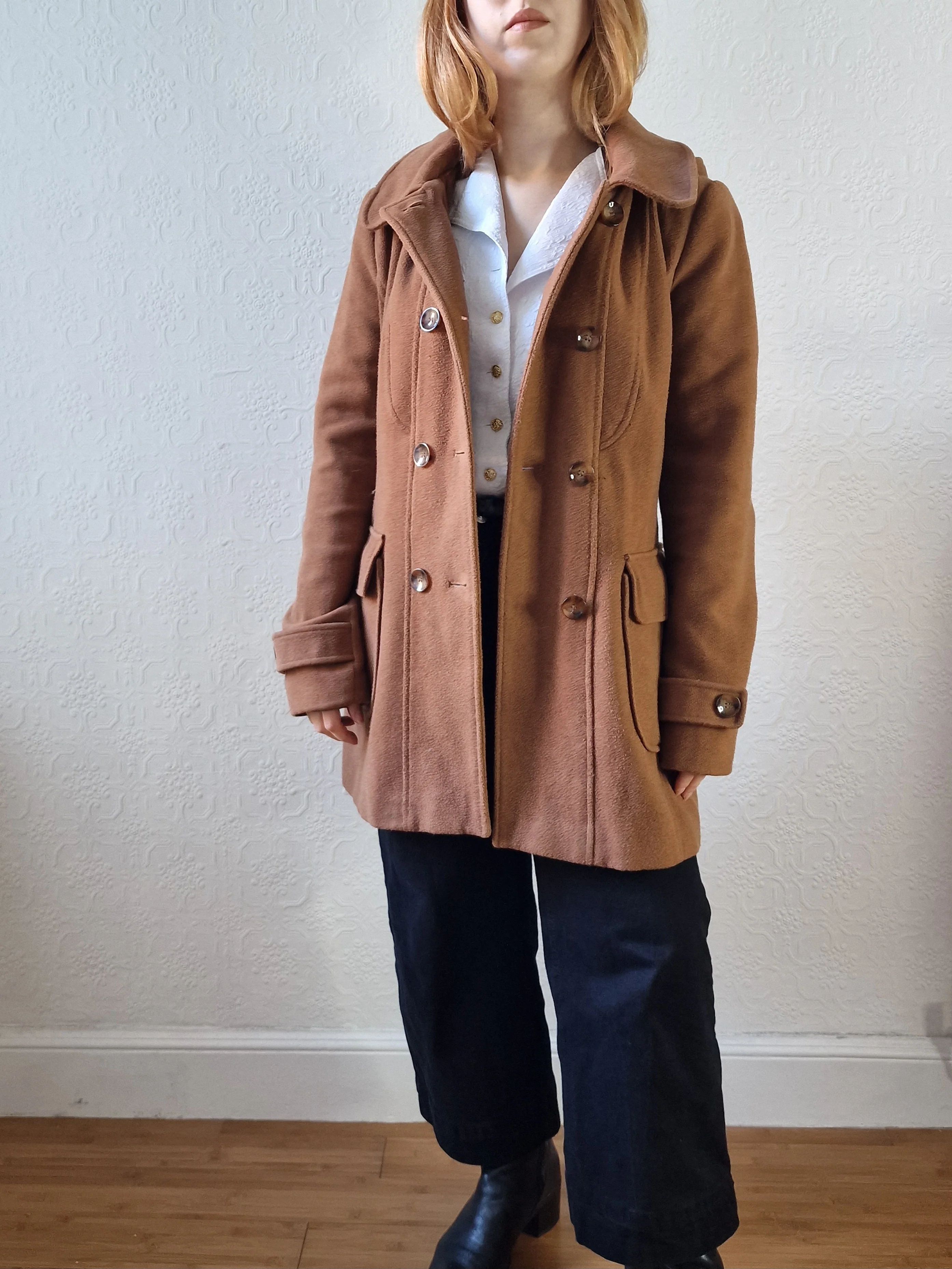 Vintage Tan Brown Duffle Style Coat with Hood - S - Image 3