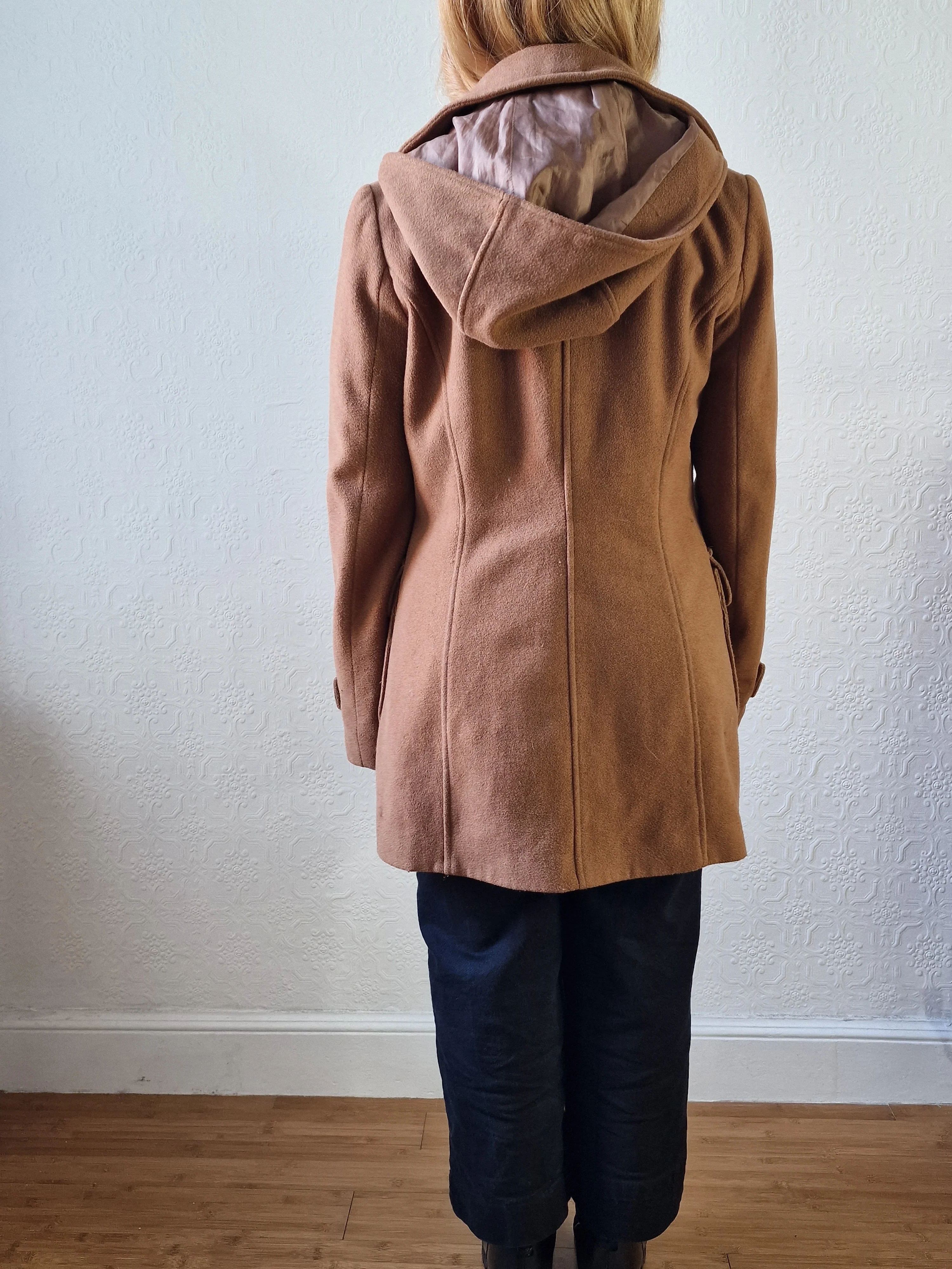 Vintage Tan Brown Duffle Style Coat with Hood - S - Image 4