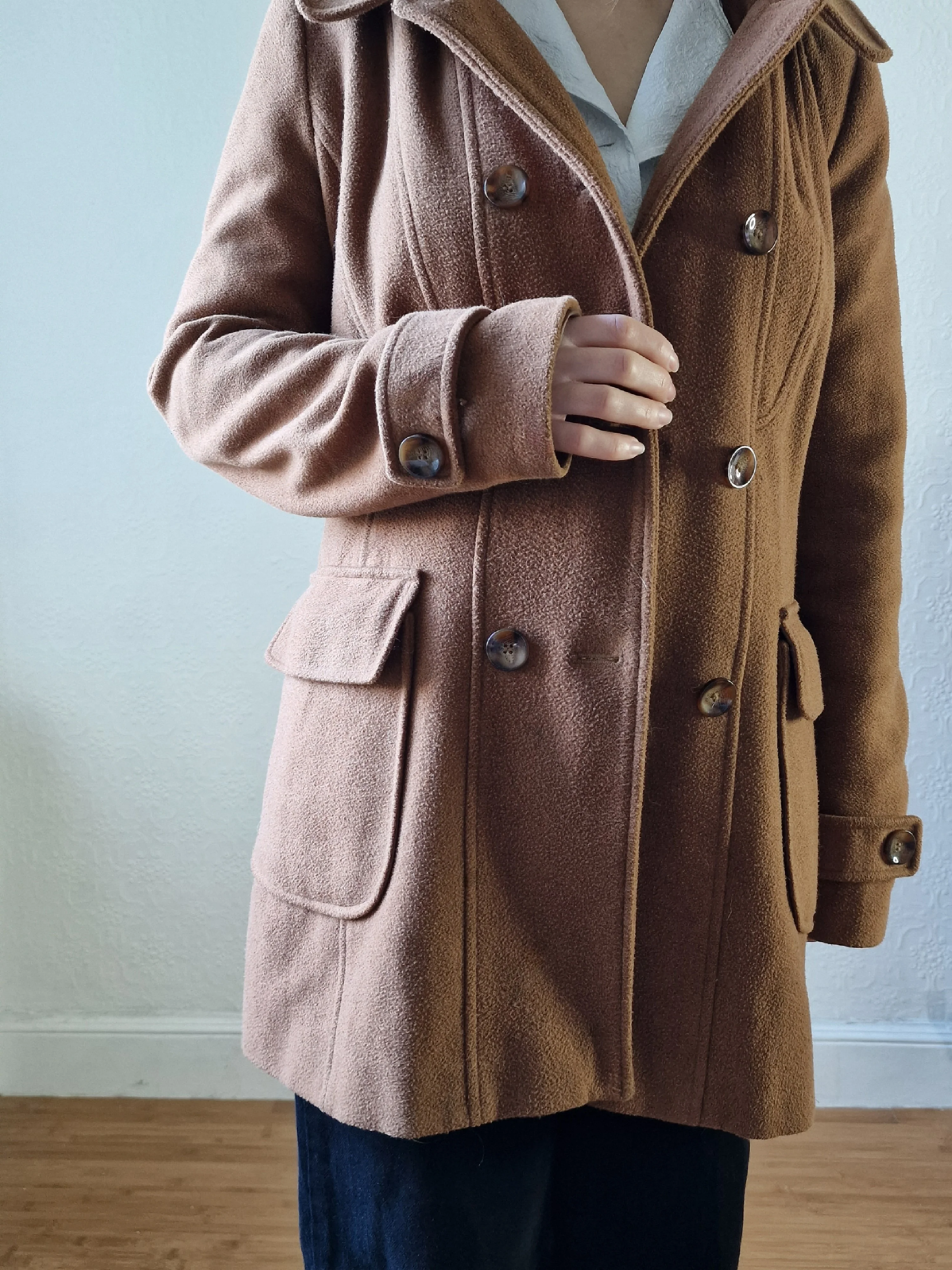 Vintage Tan Brown Duffle Style Coat with Hood - S - Image 6