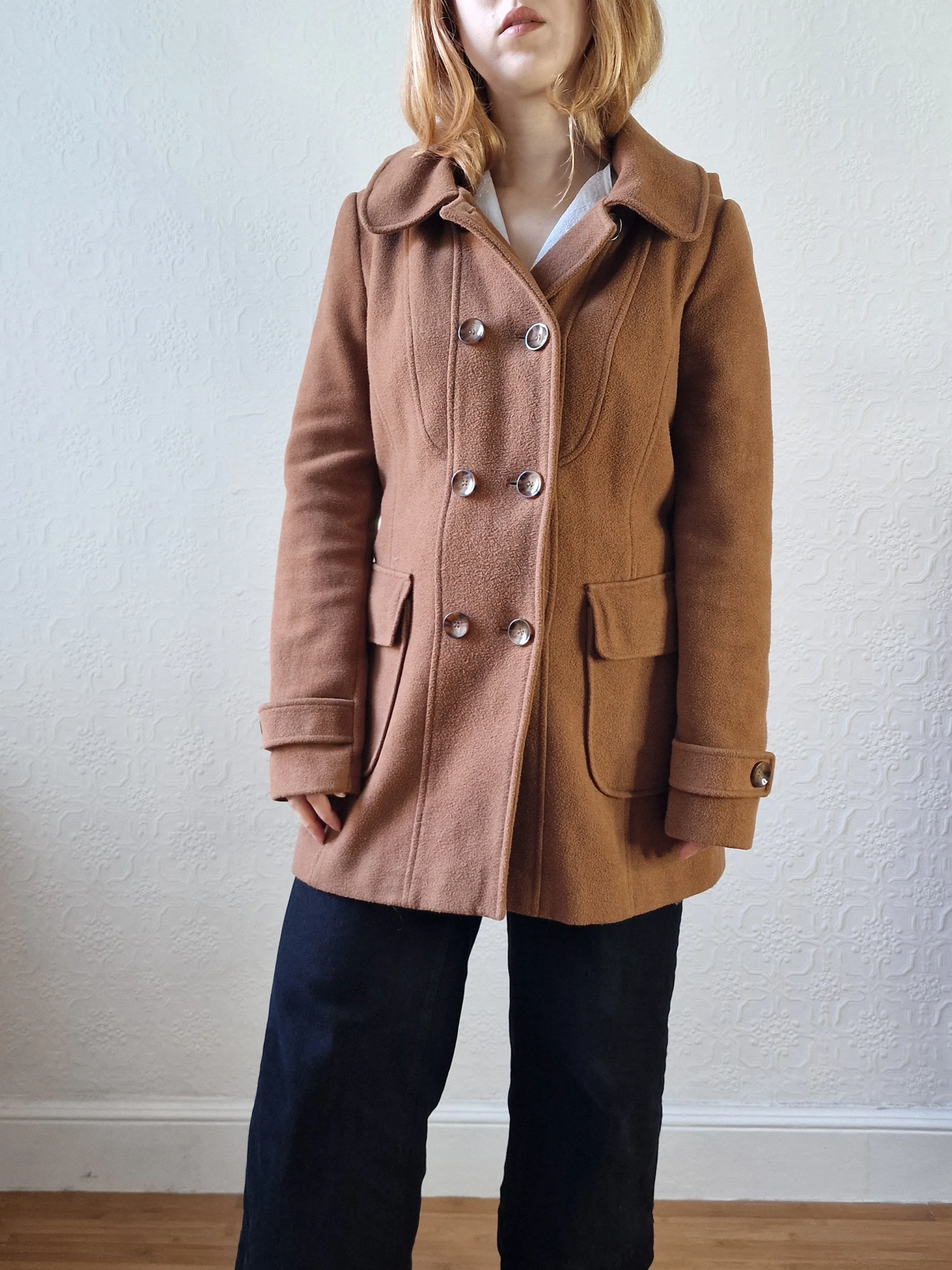 Vintage Tan Brown Duffle Style Coat with Hood - S - Image 9