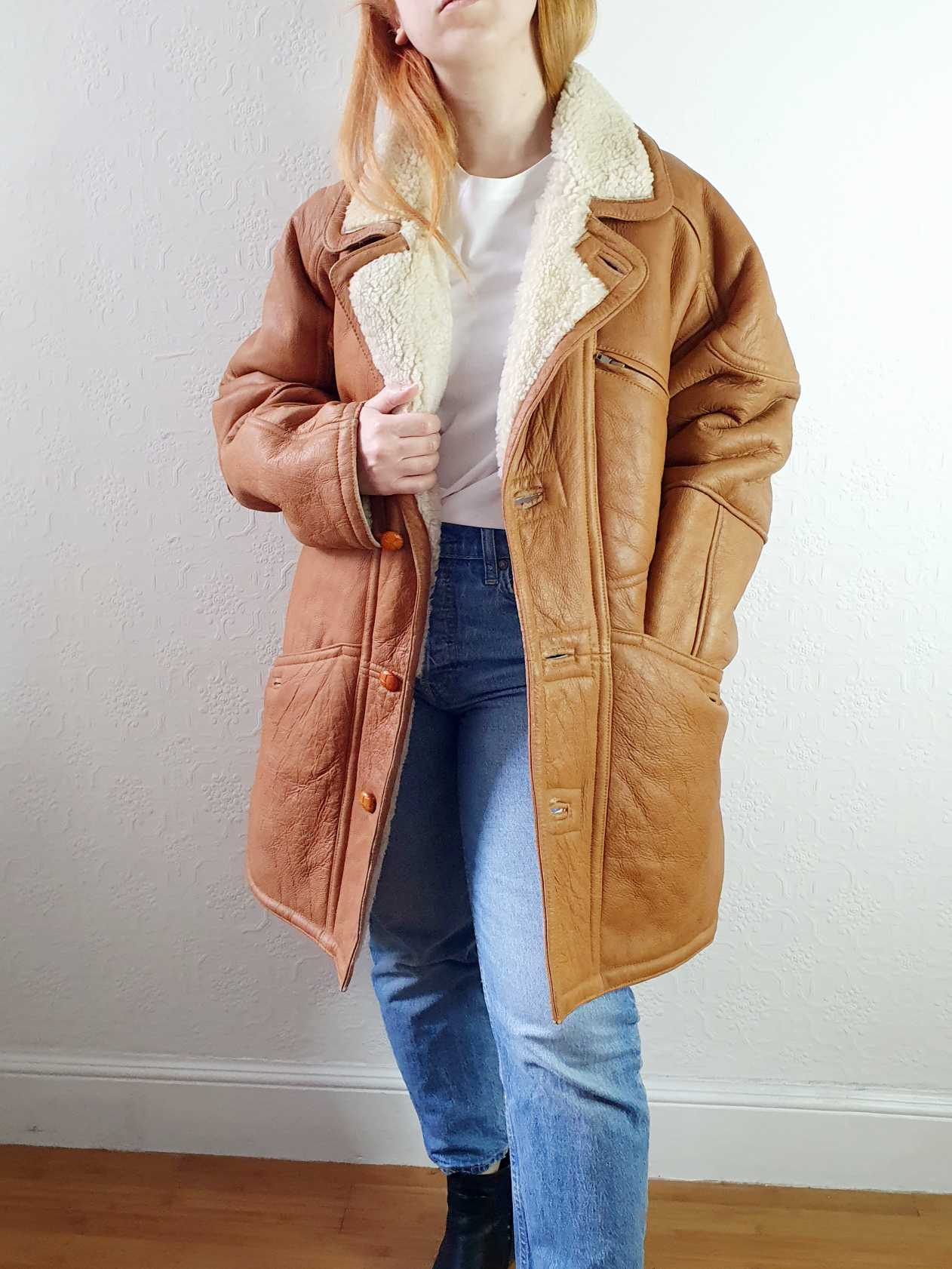 Vintage Tan Faux Sheepskin Jacket - L/XL - Image 10