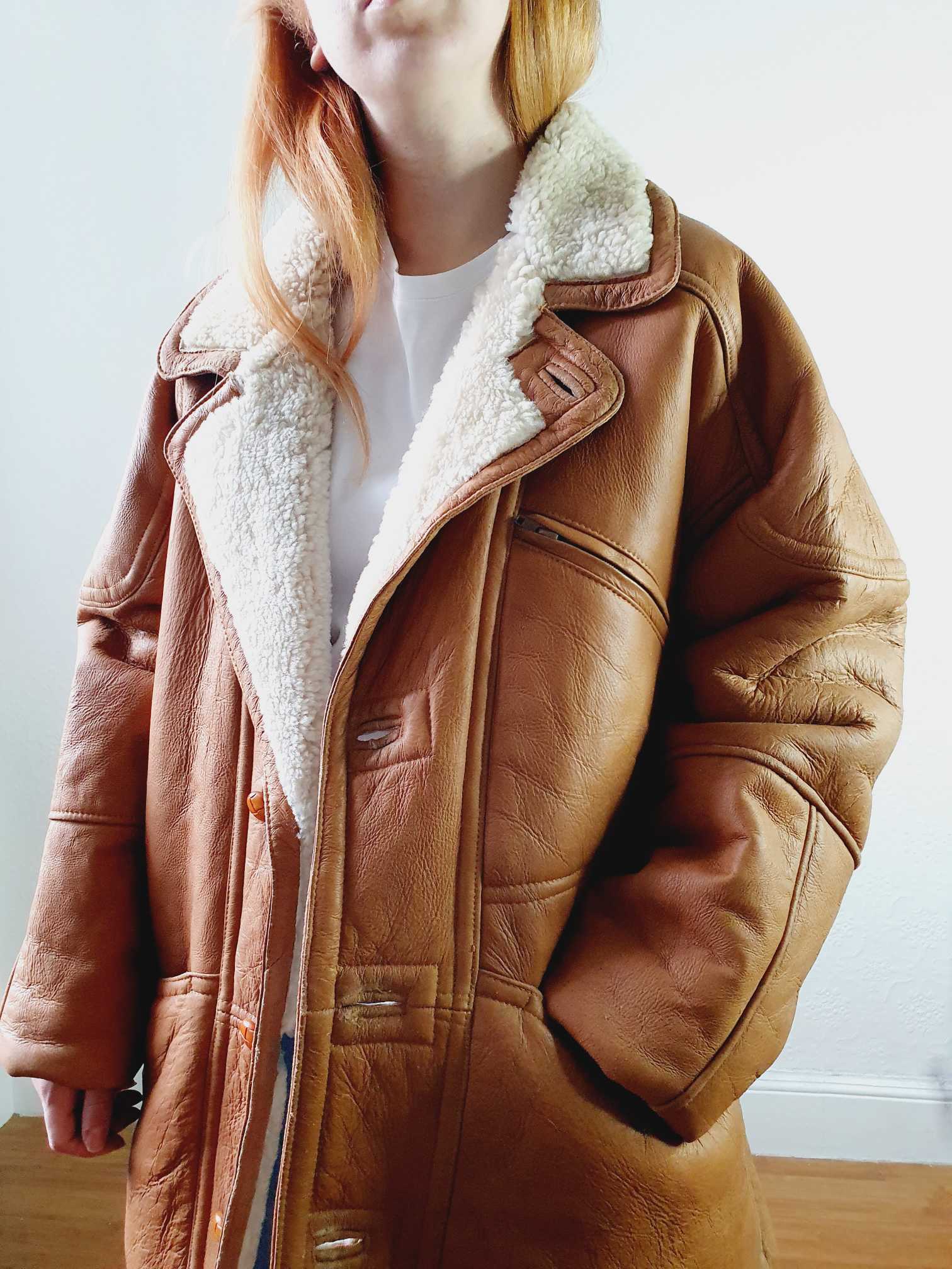 Vintage Tan Faux Sheepskin Jacket - L/XL - Image 4