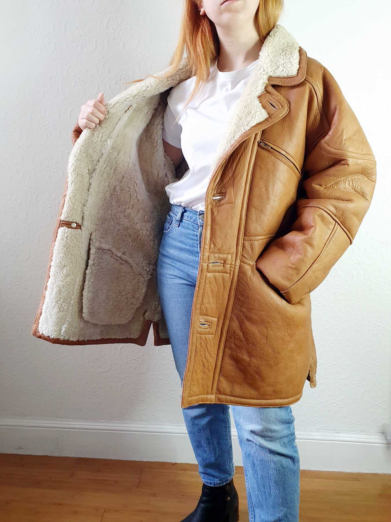 Vintage Tan Faux Sheepskin Jacket - L/XL - Image 5