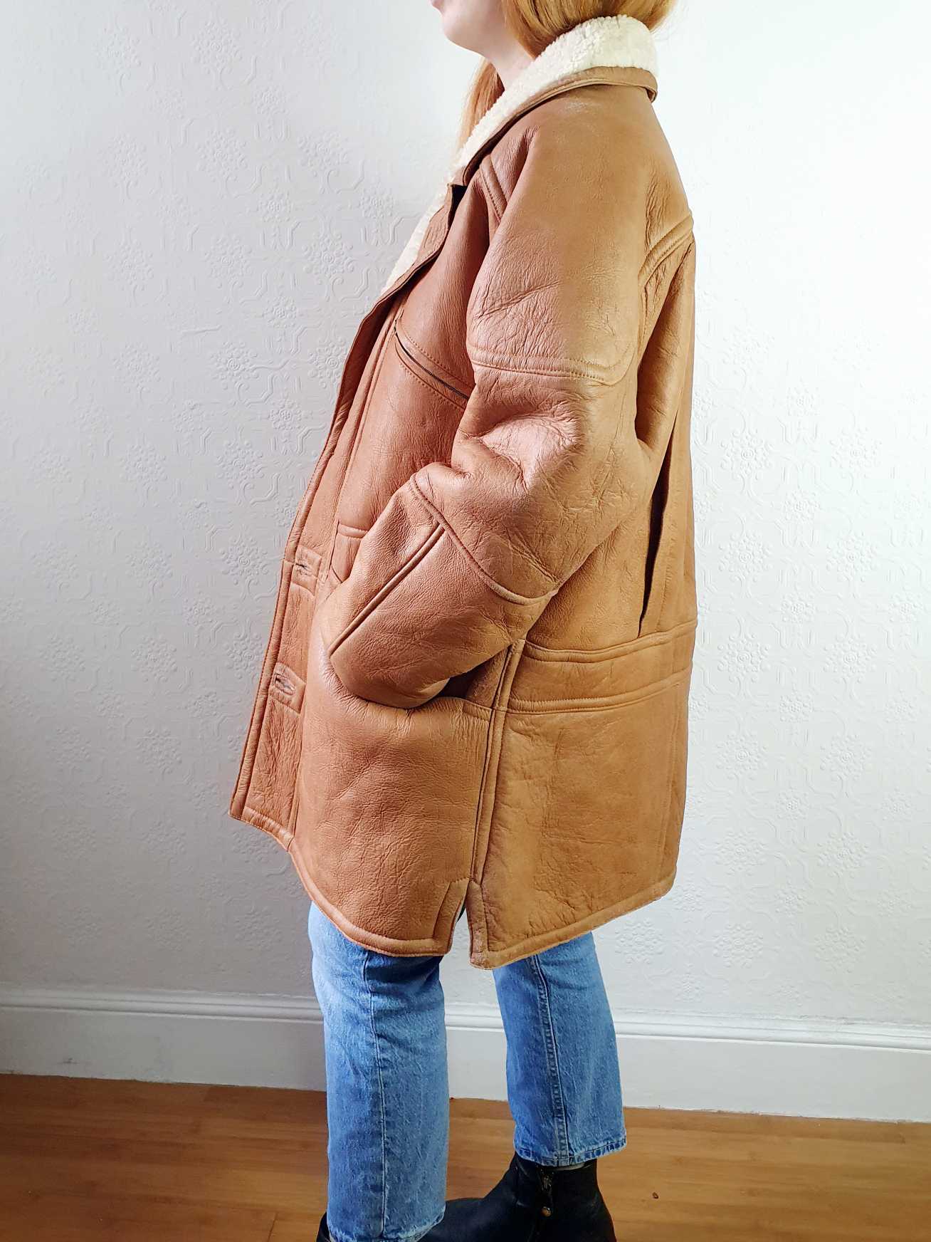 Vintage Tan Faux Sheepskin Jacket - L/XL - Image 6