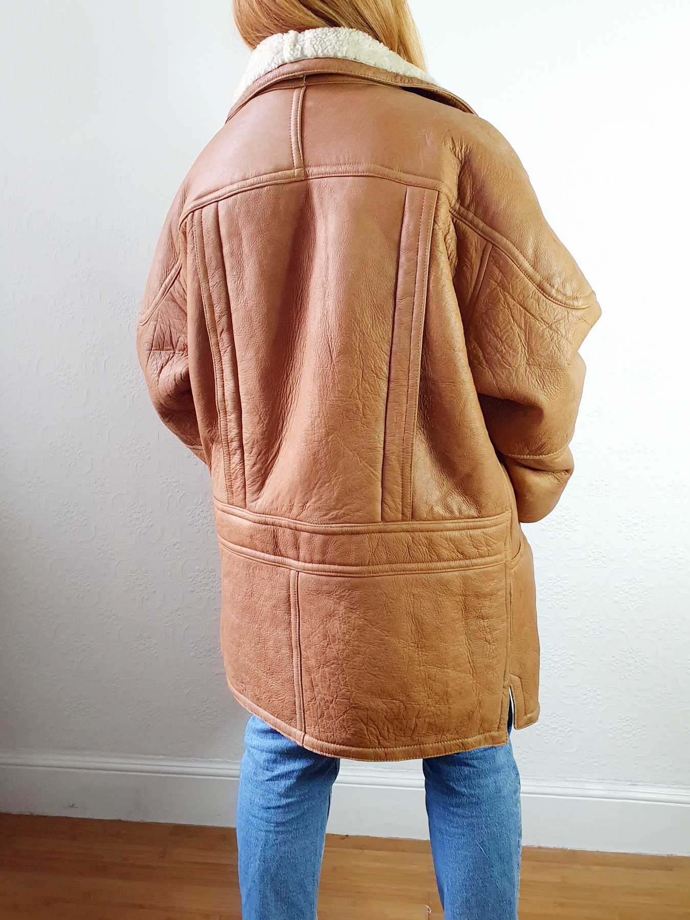 Vintage Tan Faux Sheepskin Jacket - L/XL - Image 7