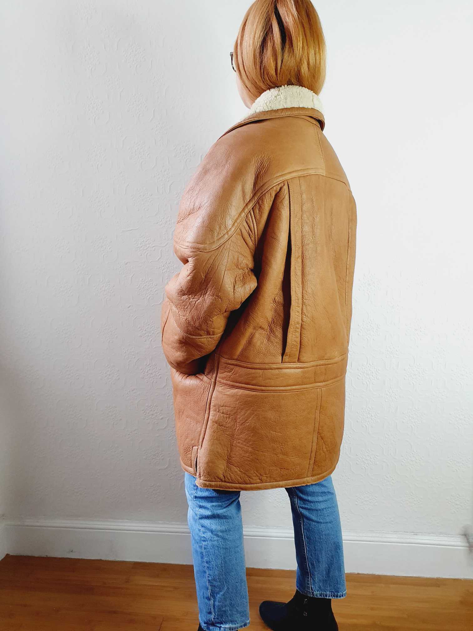 Vintage Tan Faux Sheepskin Jacket - L/XL - Image 8