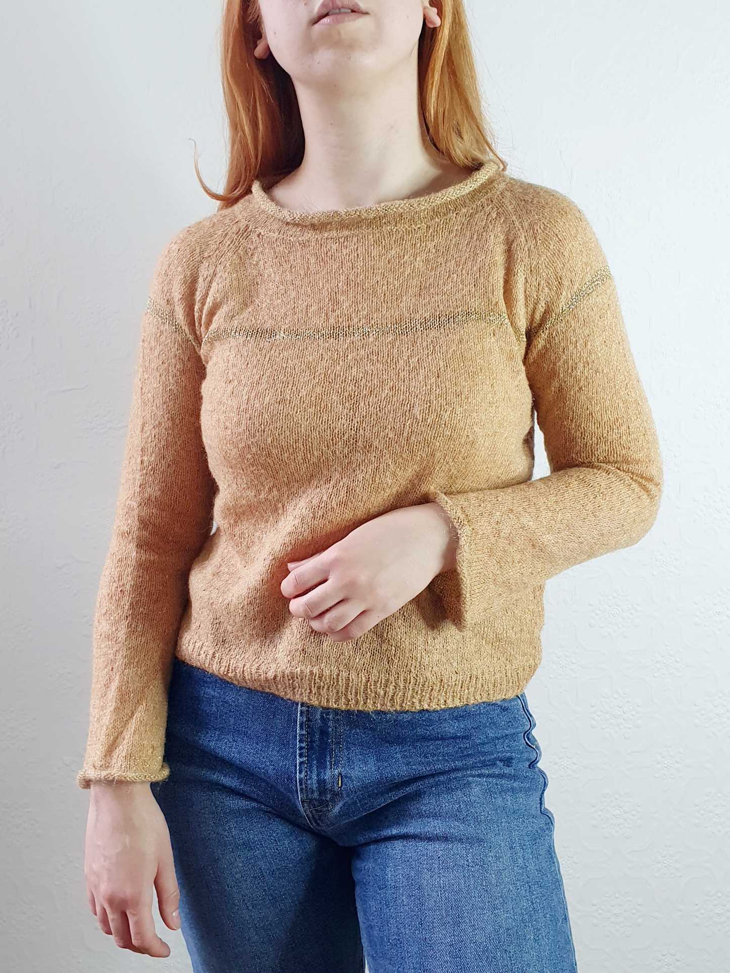 Vintage Tan Fine Knit Jumper - XS/S - Image 2