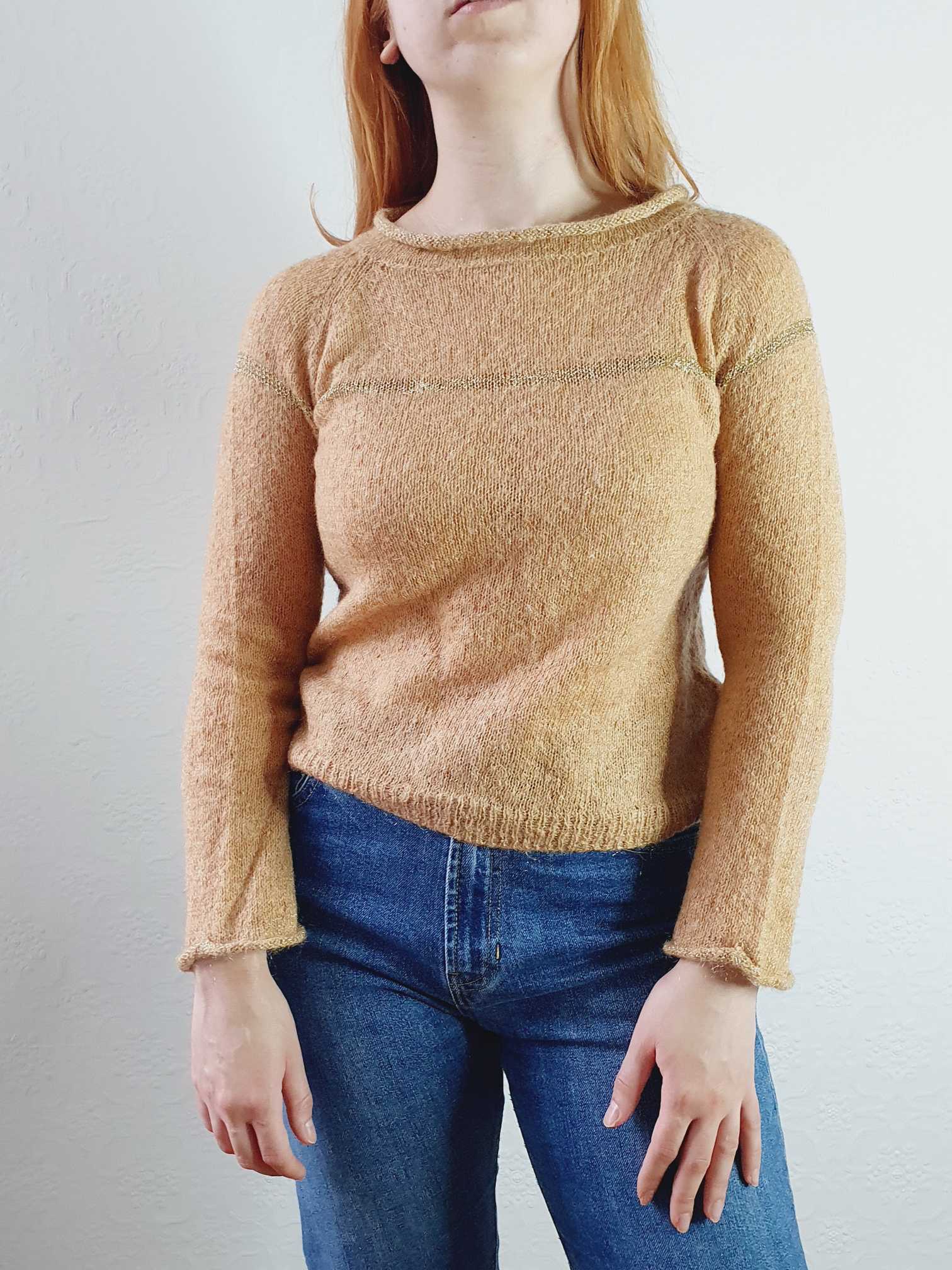 Vintage Tan Fine Knit Jumper - XS/S - Image 3