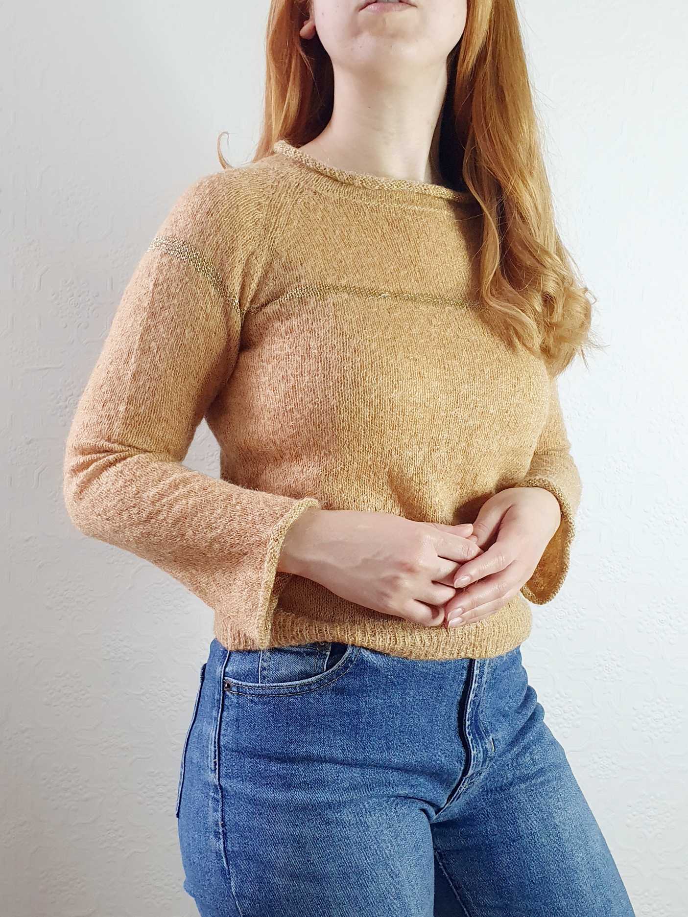 Vintage Tan Fine Knit Jumper - XS/S - Image 4