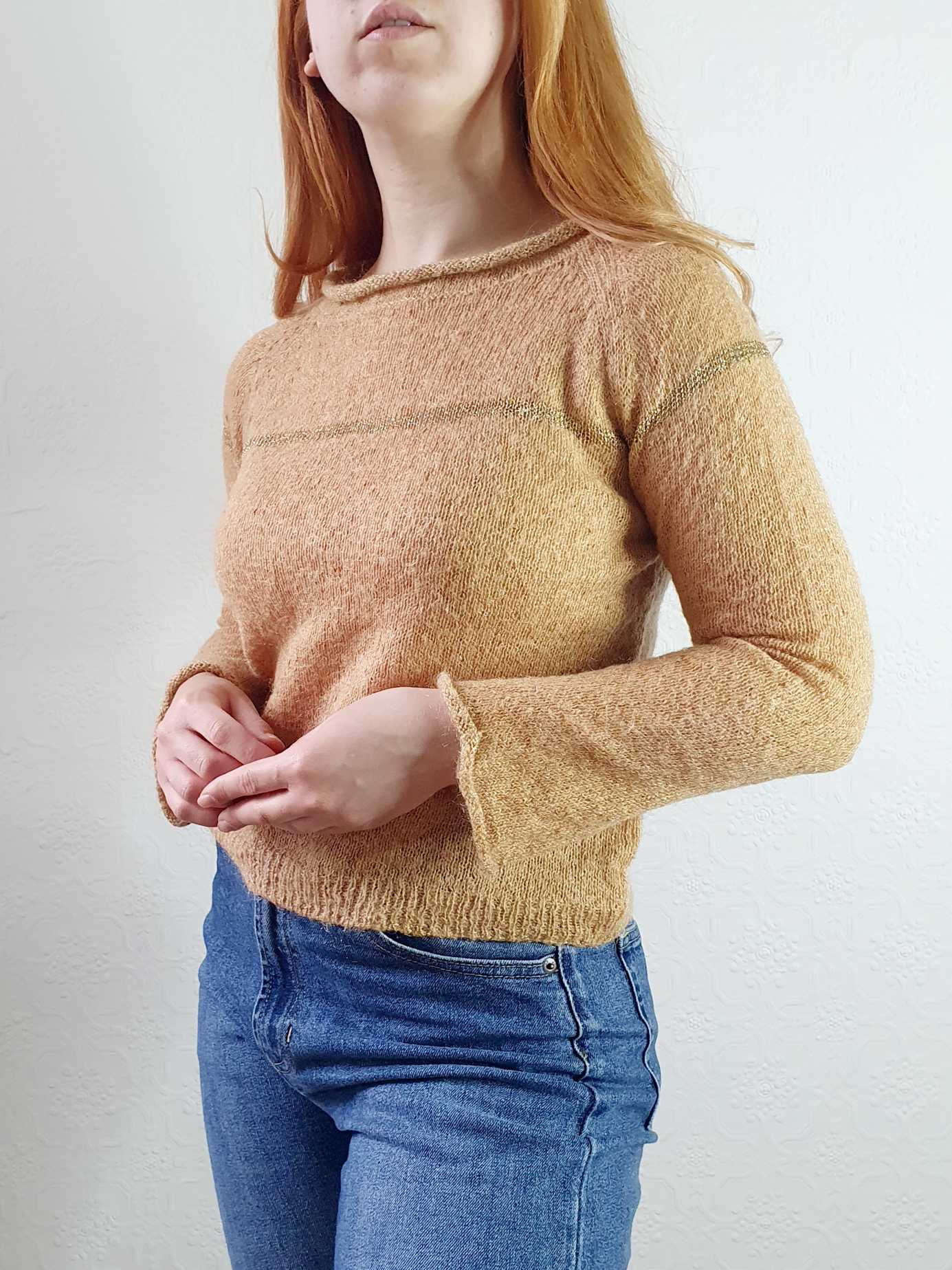 Vintage Tan Fine Knit Jumper - XS/S - Image 5