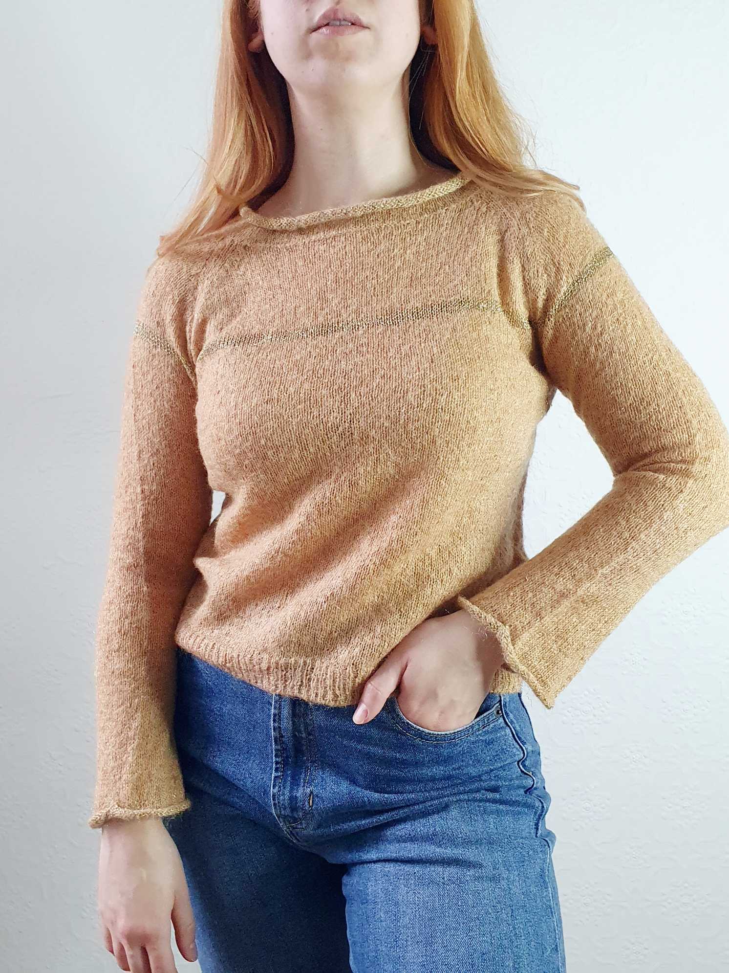 Vintage Tan Fine Knit Jumper - XS/S - Image 6