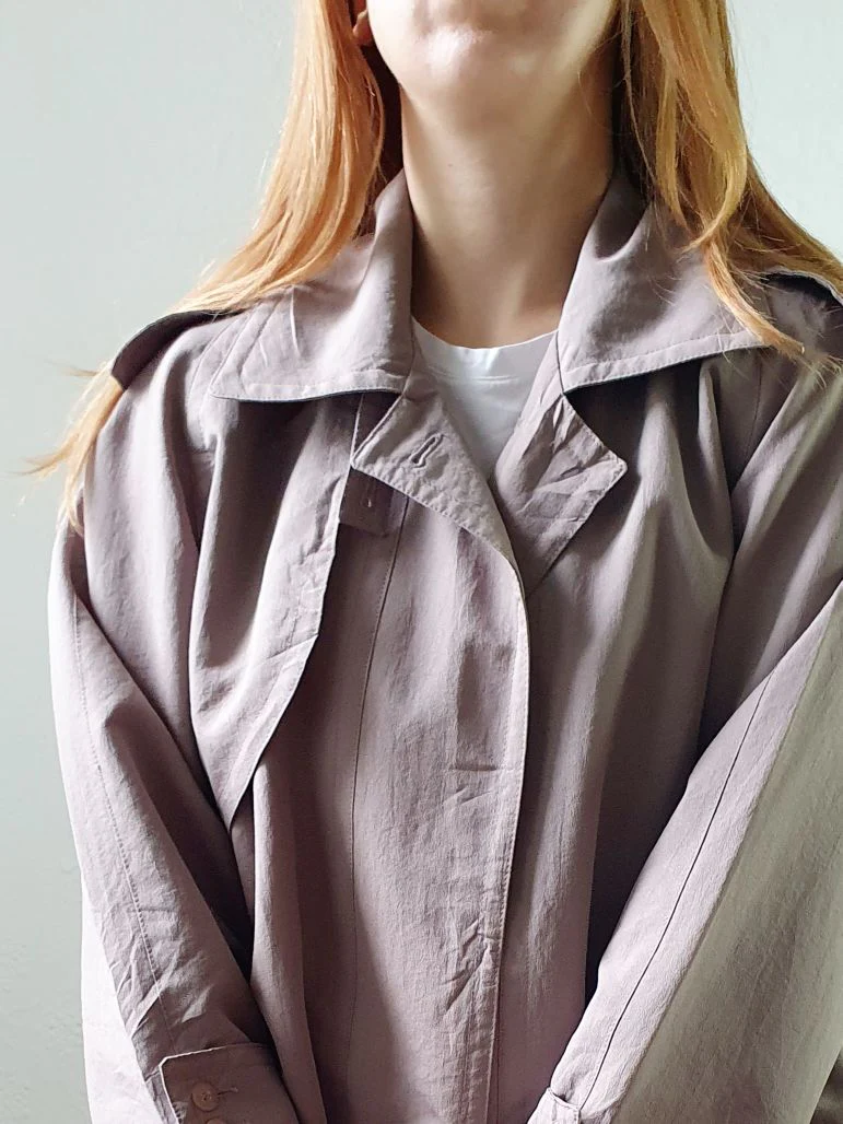 Vintage Taupe Grey Single Breasted Long Trench Coat - L - Image 12