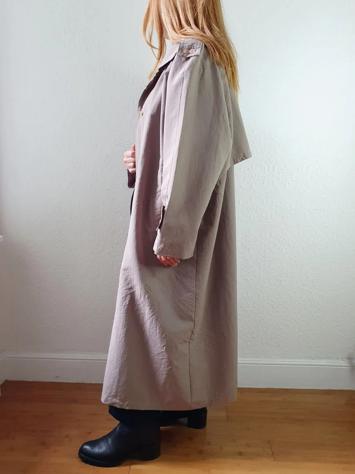 Vintage Taupe Grey Single Breasted Long Trench Coat - L - Image 6
