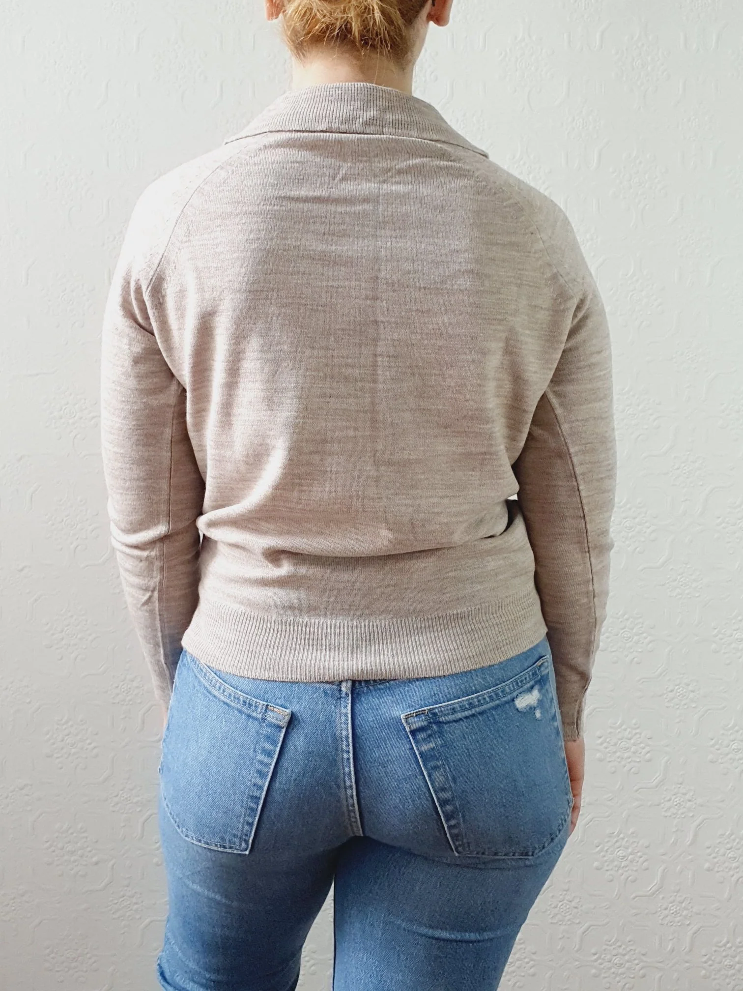 Vintage Taupe Polo Style Long Sleeve Jumper with Collared Neck - XS - Image 5