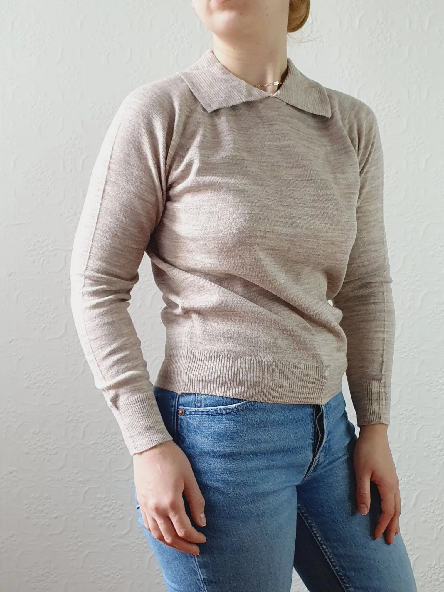 Vintage Taupe Polo Style Long Sleeve Jumper with Collared Neck - XS - Image 6