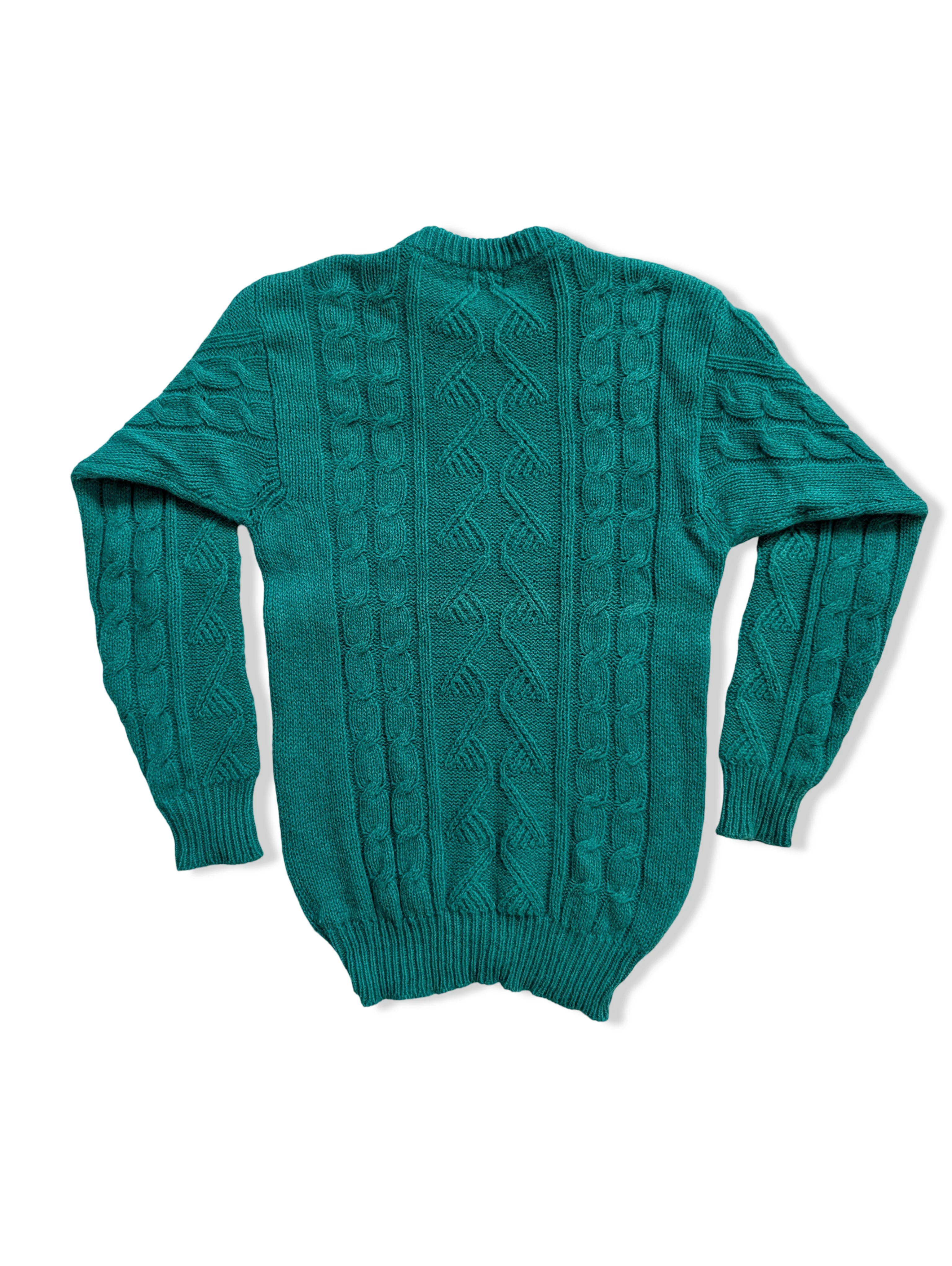 Vintage Turquoise Pure Wool Cable Knit Jumper - S - Image 4