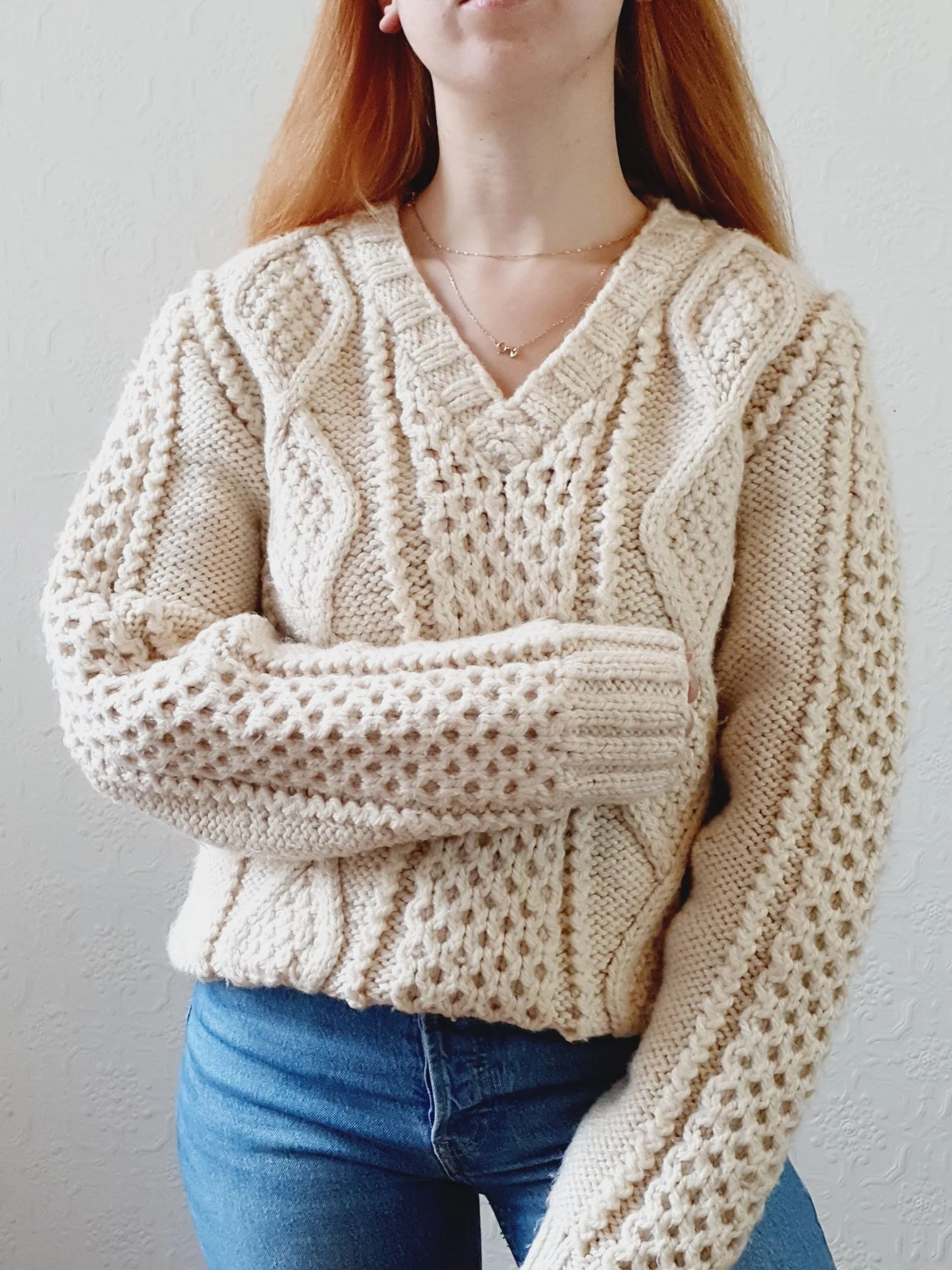 Vintage V-Neck Arran Jumper - M/L - Image 2