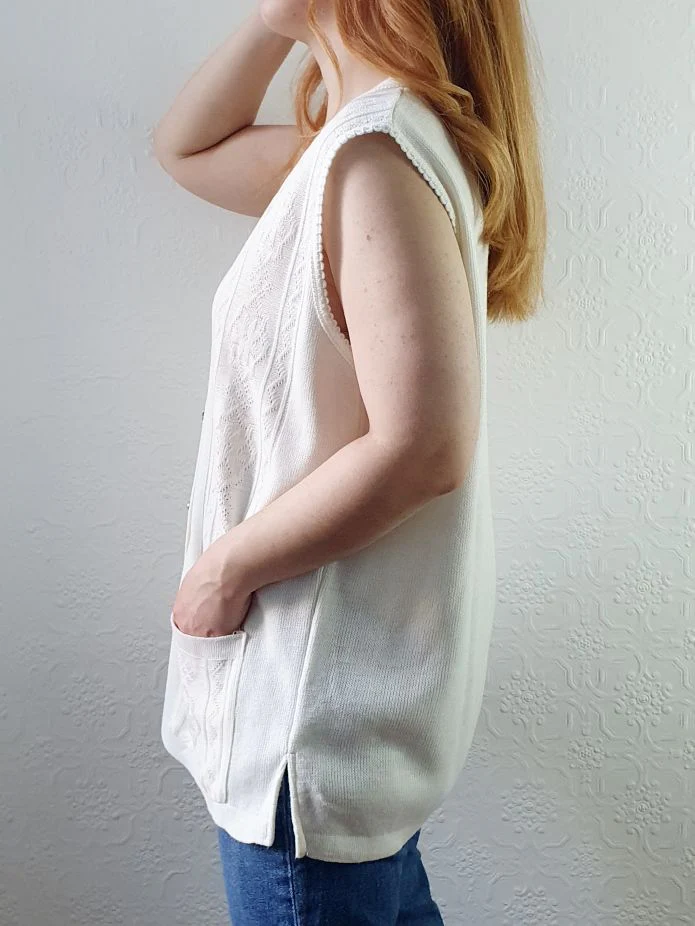 Vintage V-Neck Ivory Vest - L - Image 4