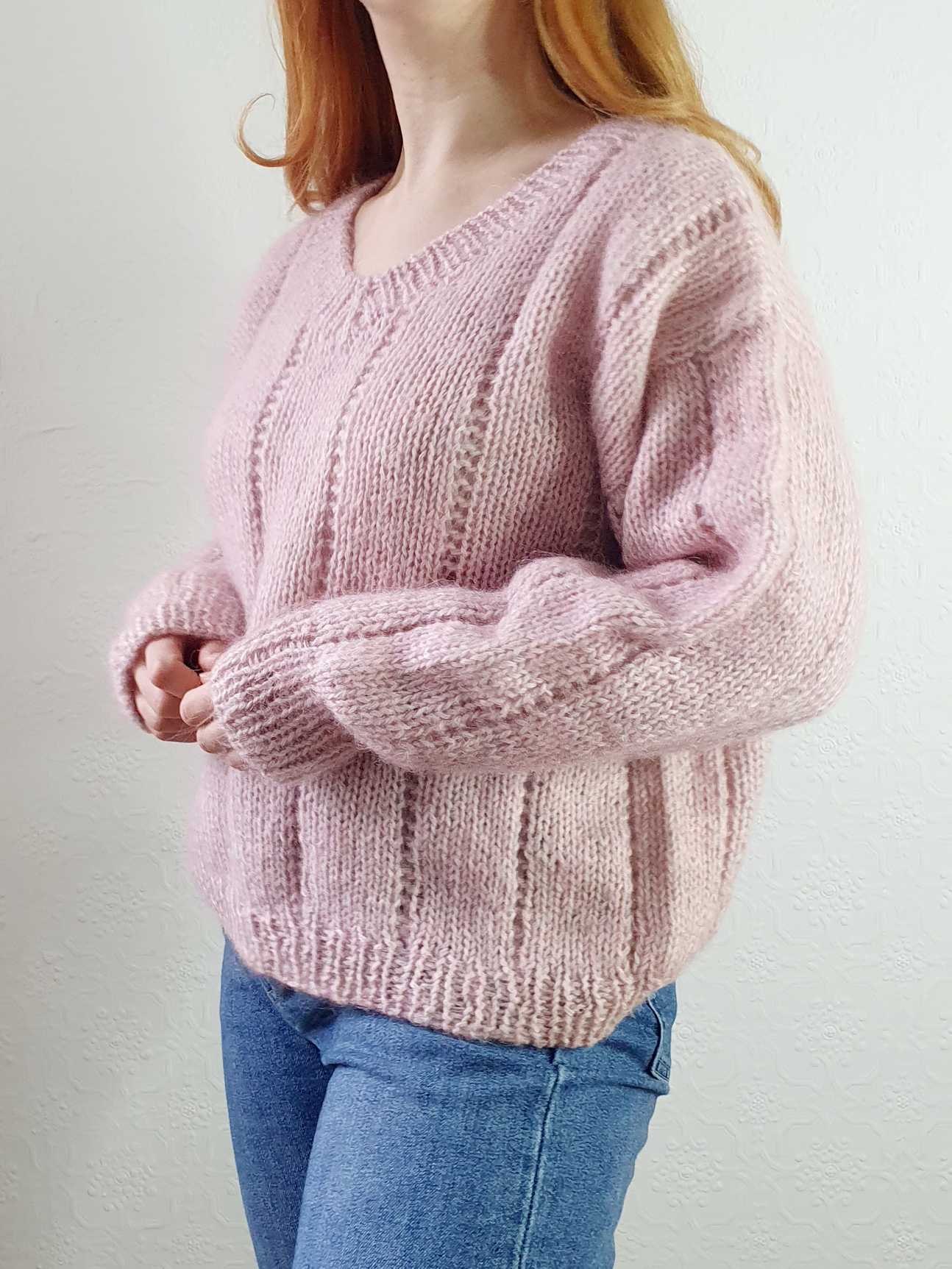 Vintage V-Neck Pastel Pink Mohair Jumper - XXL - Image 10
