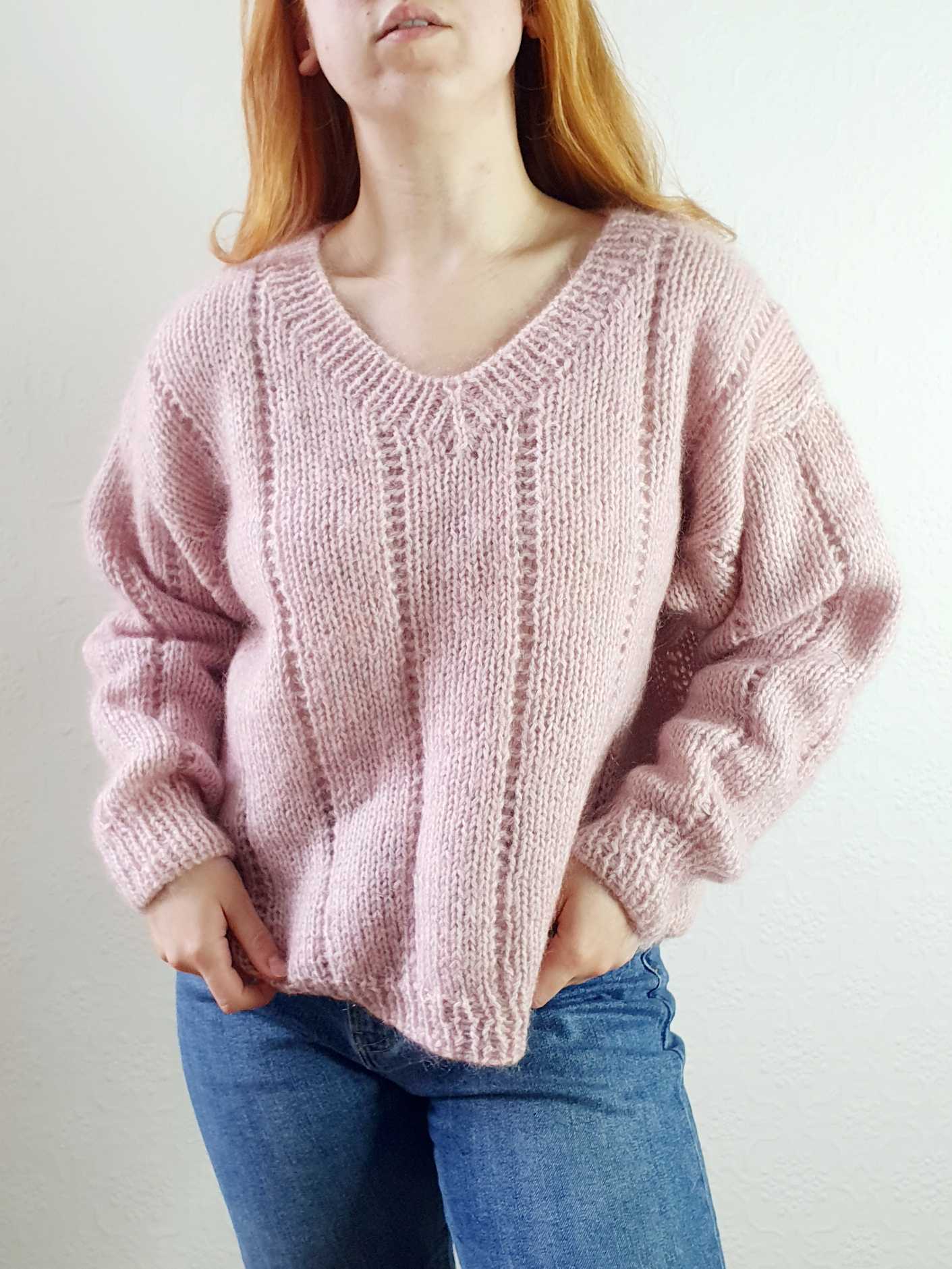 Vintage V-Neck Pastel Pink Mohair Jumper - XXL - Image 11