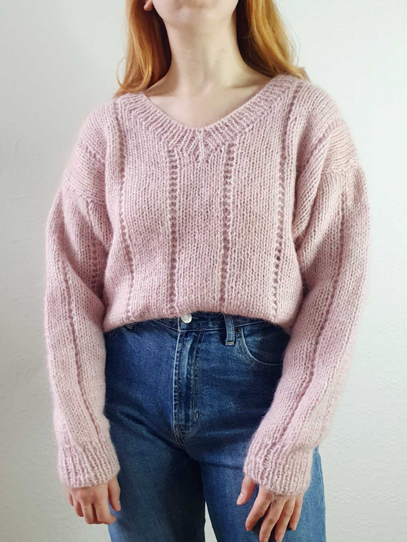 Vintage V-Neck Pastel Pink Mohair Jumper - XXL - Image 4