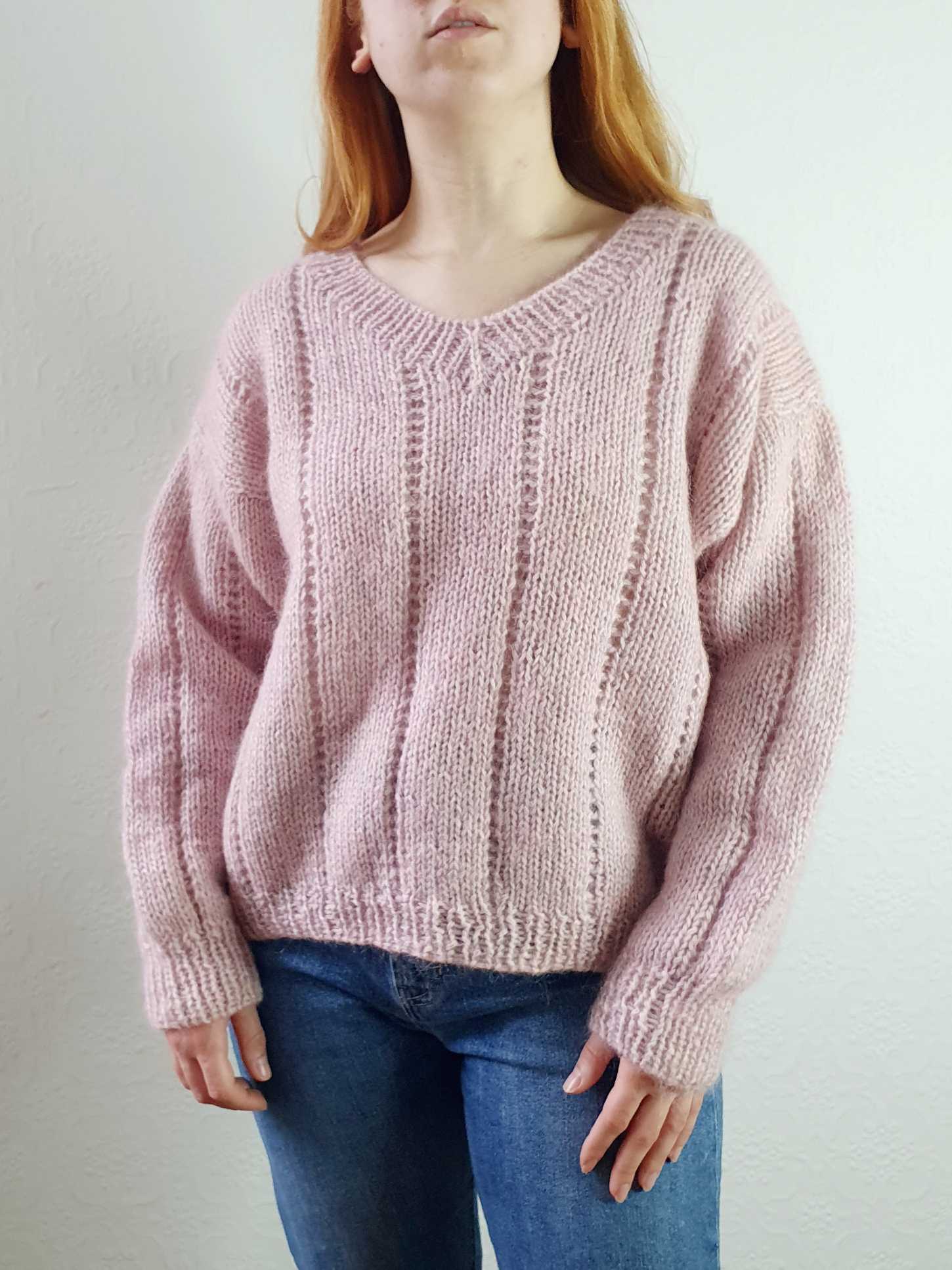Vintage V-Neck Pastel Pink Mohair Jumper - XXL - Image 5