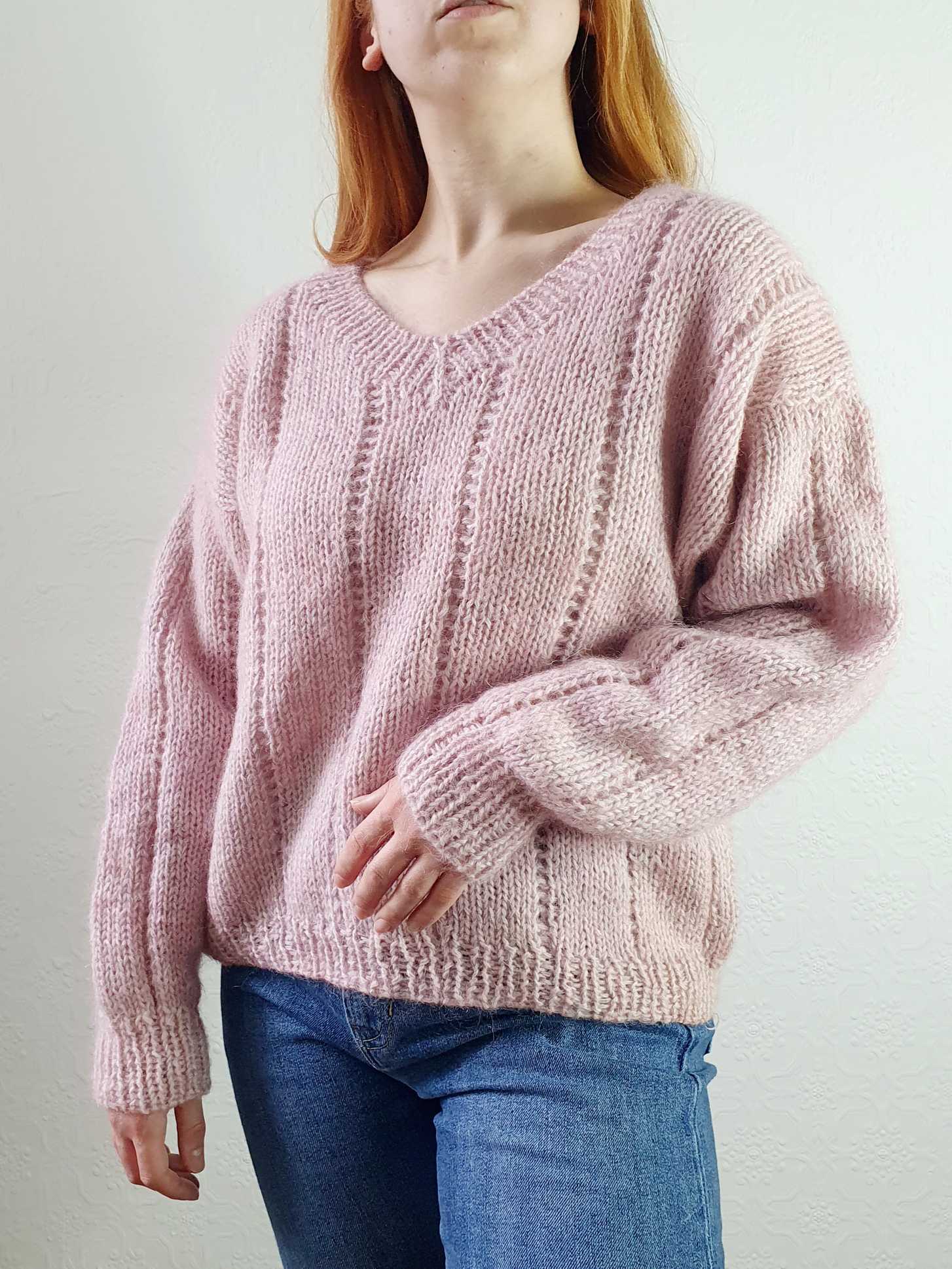 Vintage V-Neck Pastel Pink Mohair Jumper - XXL - Image 7