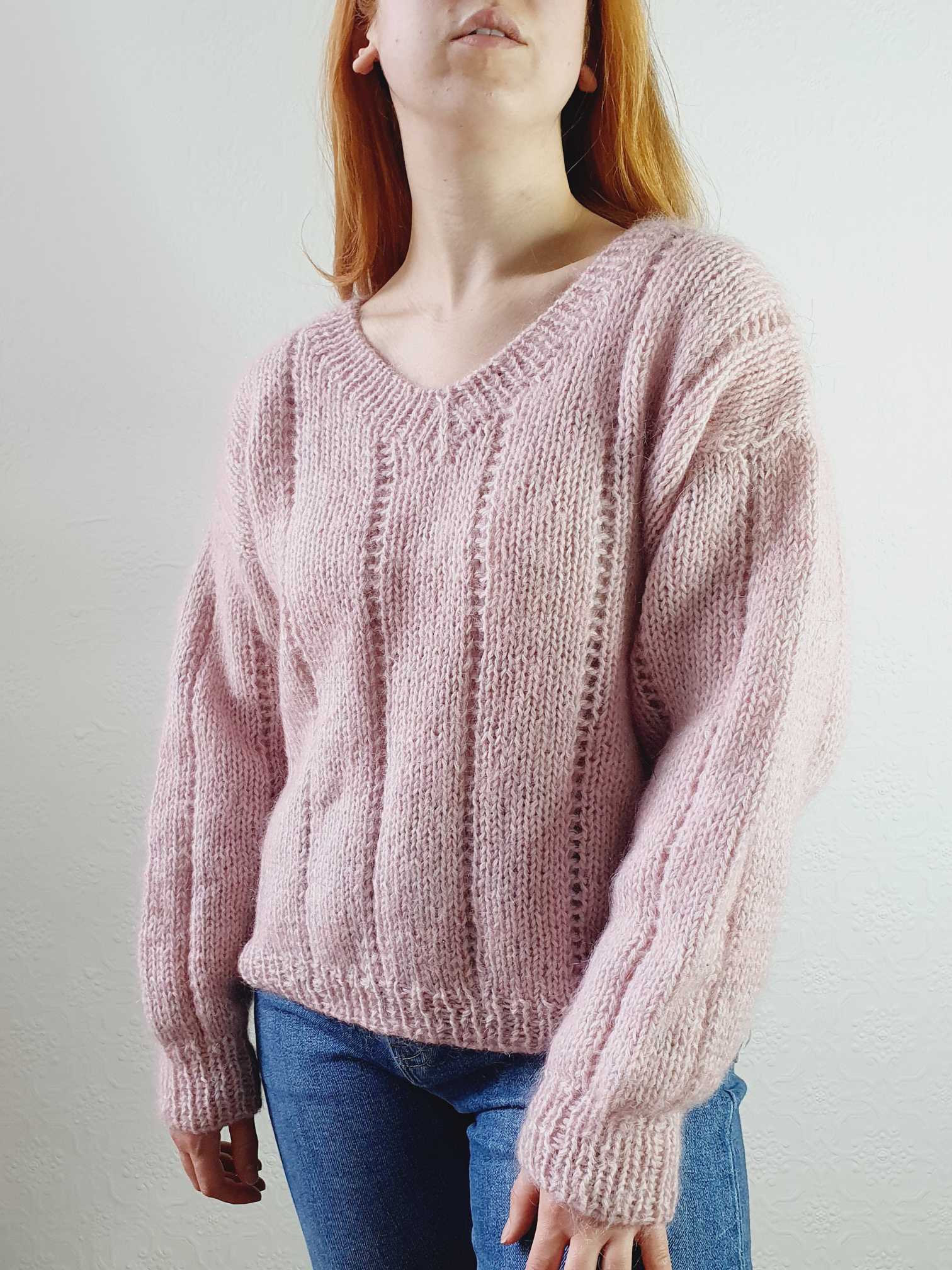 Vintage V-Neck Pastel Pink Mohair Jumper - XXL - Image 8