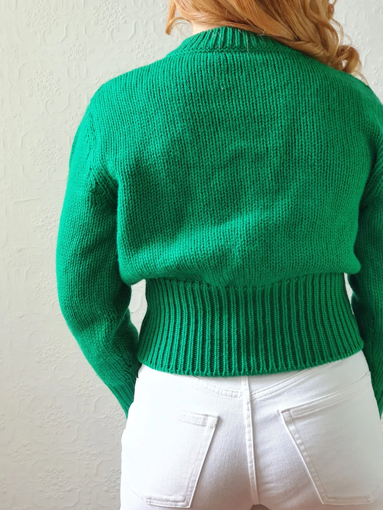 Vintage V-Neck Wool Green Aran Jumper - S - Image 5