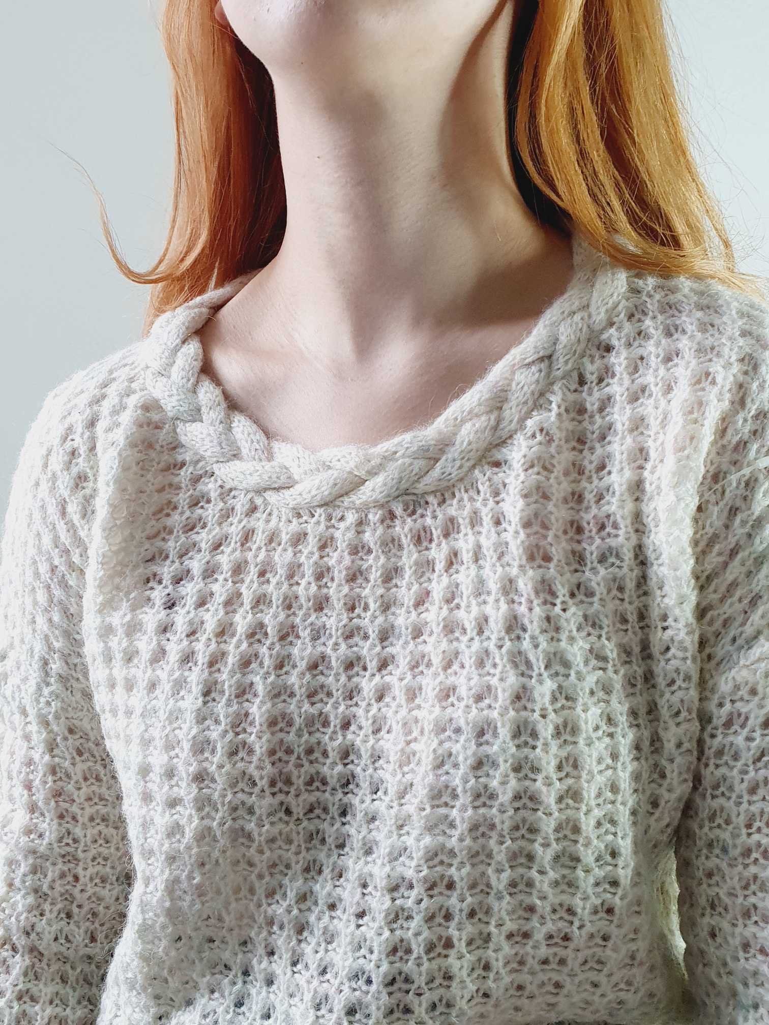 Vintage Waffle Knit Cream Jumper with Braided Neckline - S/M - Image 8