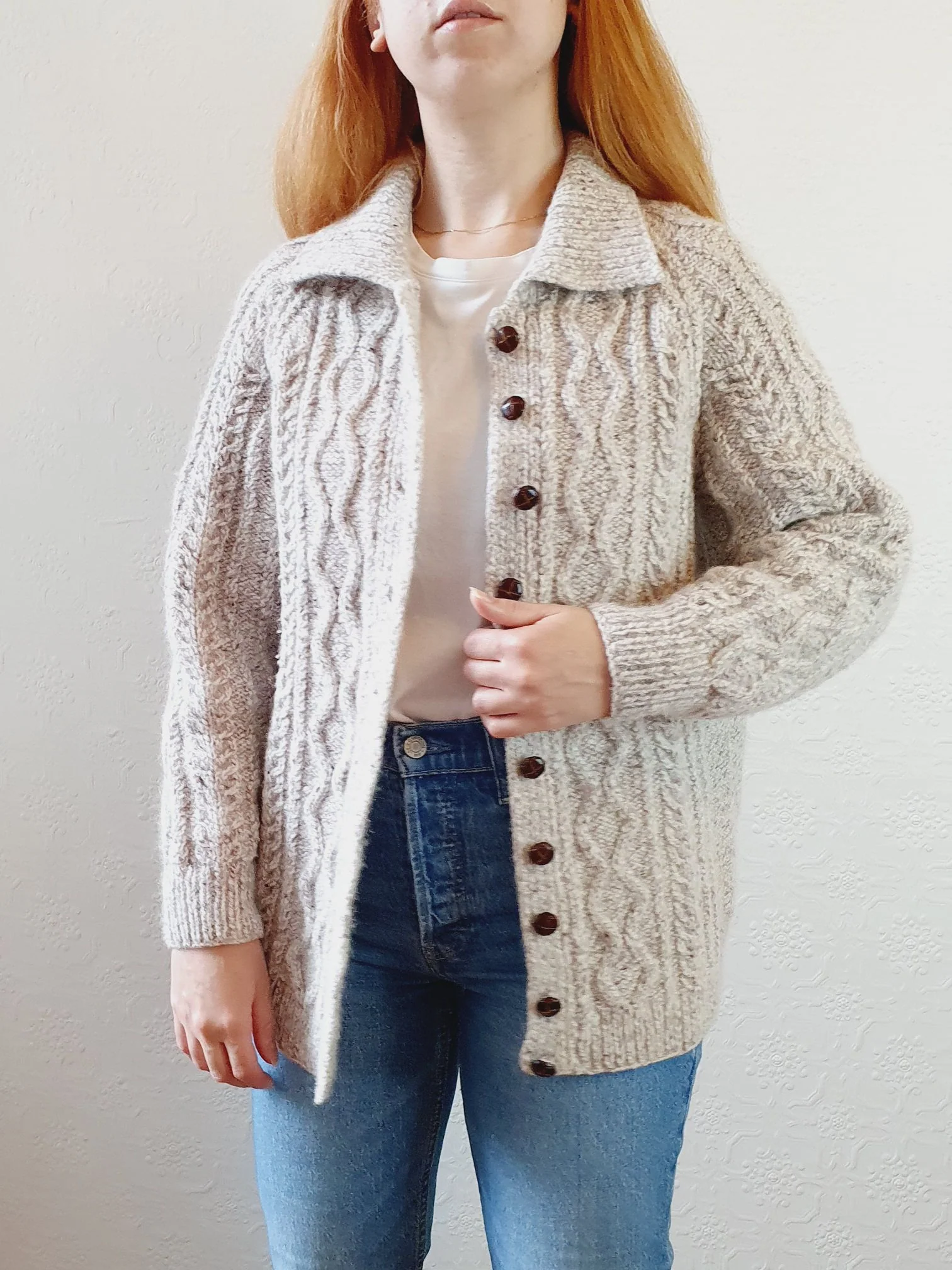 Vintage Warm Grey Arran Cardigan - S/M