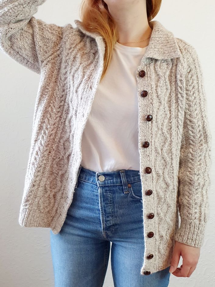 Vintage Warm Grey Arran Cardigan - S/M - Image 11