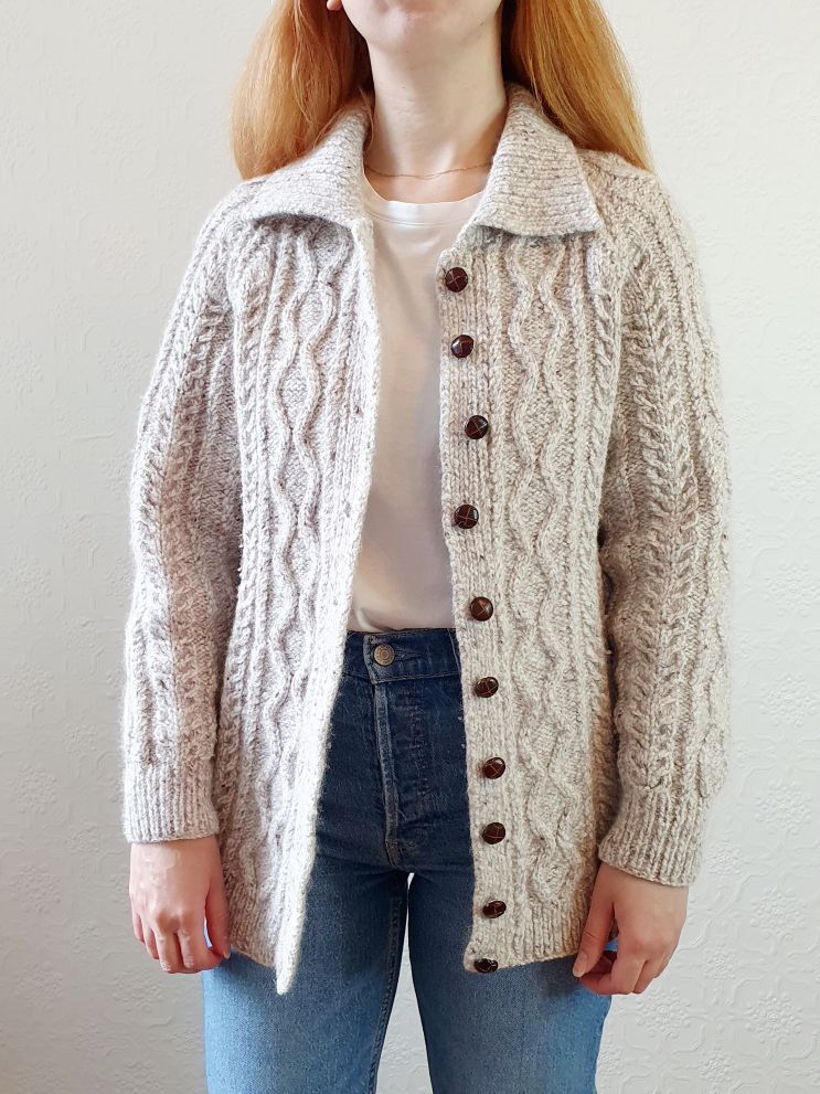Vintage Warm Grey Arran Cardigan - S/M - Image 2