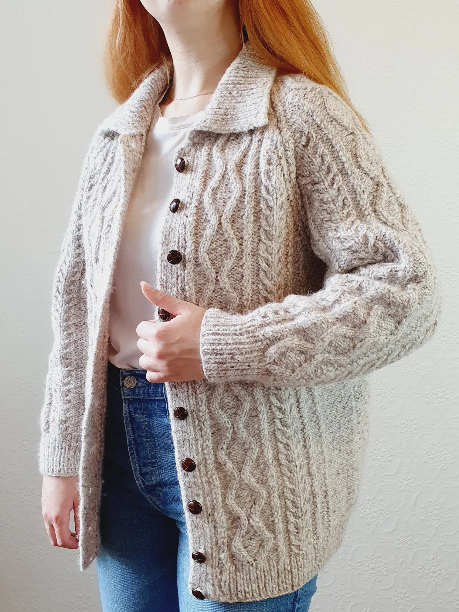 Vintage Warm Grey Arran Cardigan - S/M - Image 3