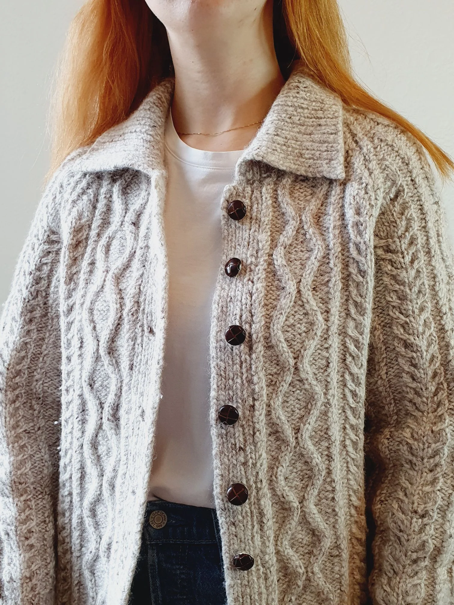 Vintage Warm Grey Arran Cardigan - S/M - Image 4