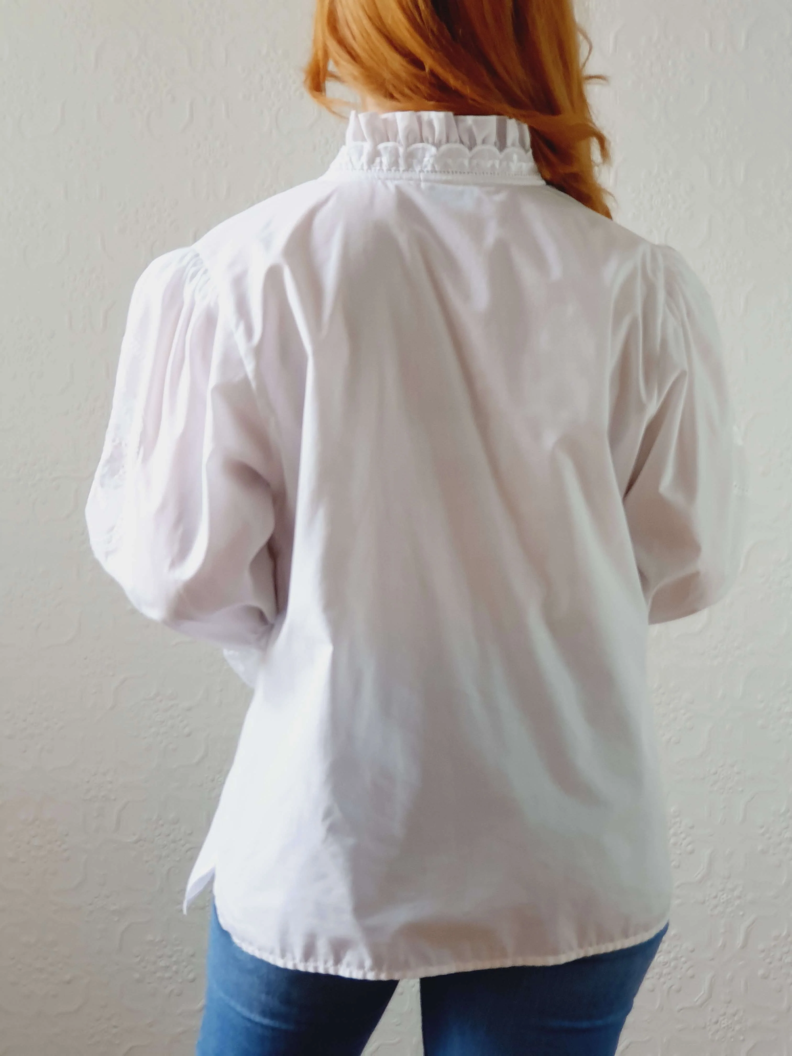 Vintage White Austrian Dirndl Blouse with Puff Sleeves - L/XL - Image 8