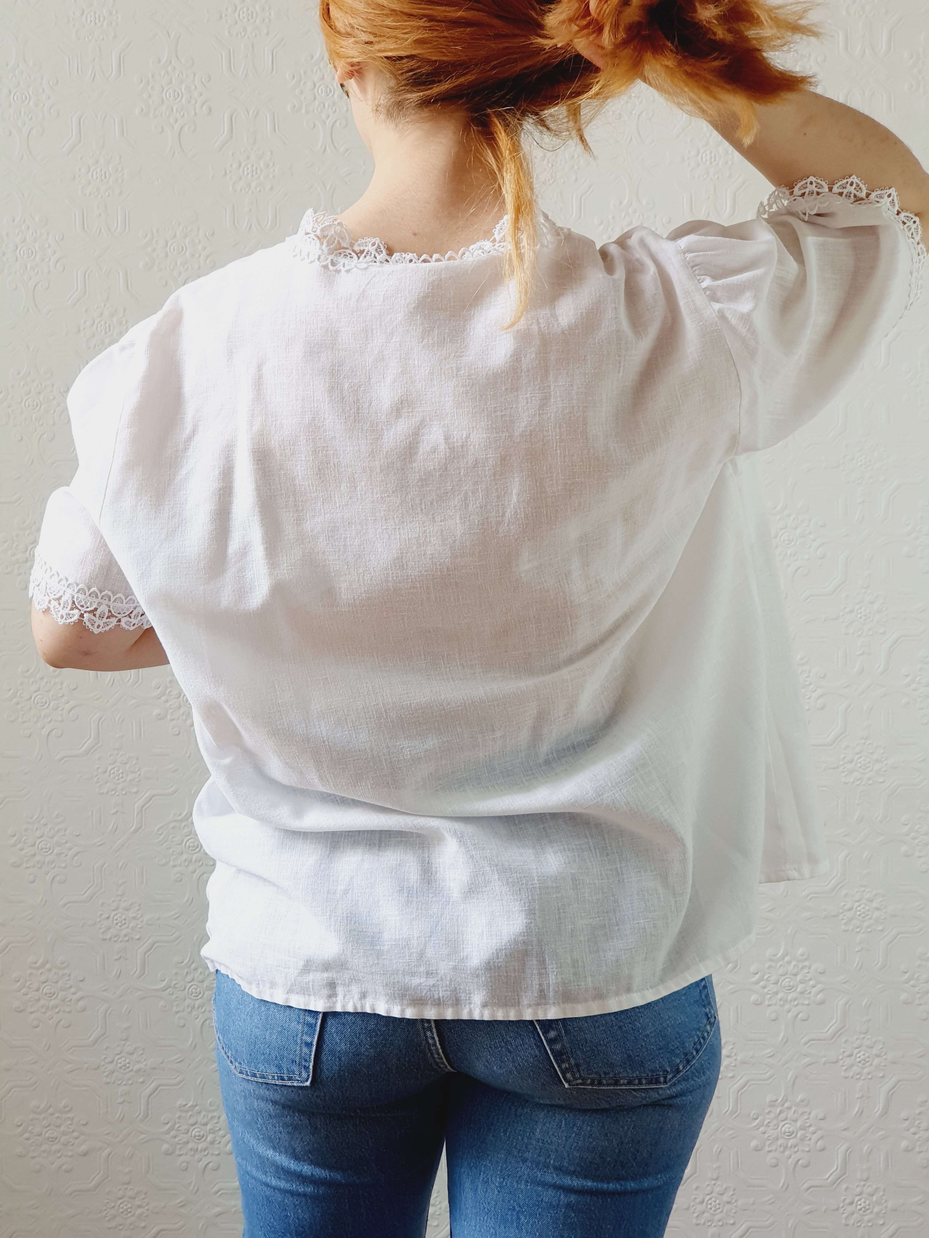 Vintage White Austrian Lacy Dirndl Blouse - XXL - Image 7