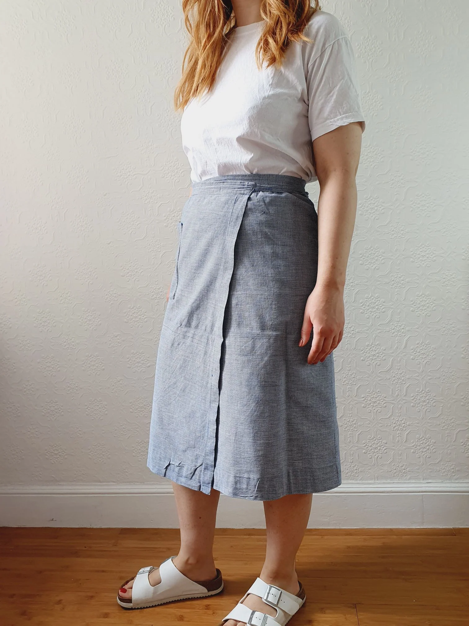 Vintage White & Blue Houndstooth Wrap Skirt with Pocket - XS/S - Image 3