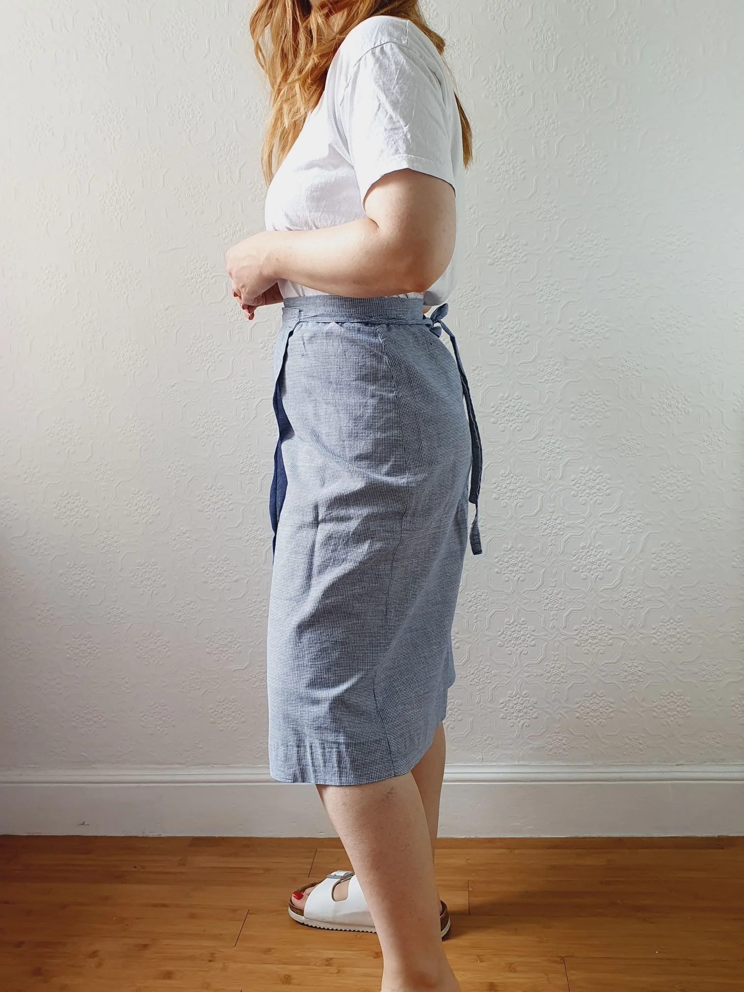 Vintage White & Blue Houndstooth Wrap Skirt with Pocket - XS/S - Image 4