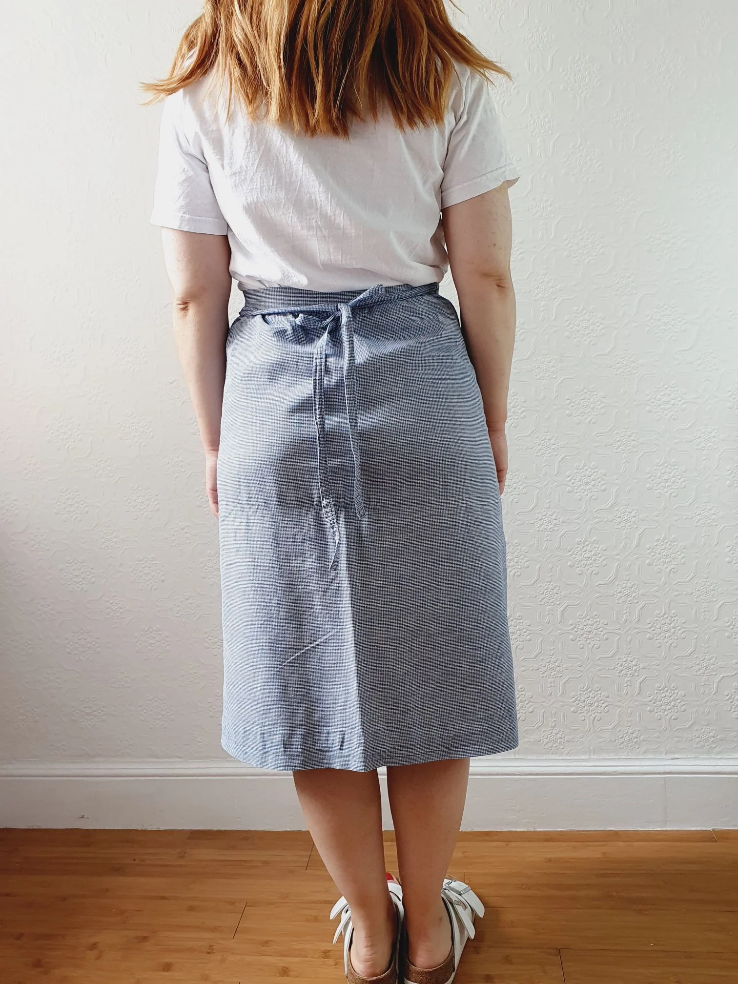 Vintage White & Blue Houndstooth Wrap Skirt with Pocket - XS/S - Image 5