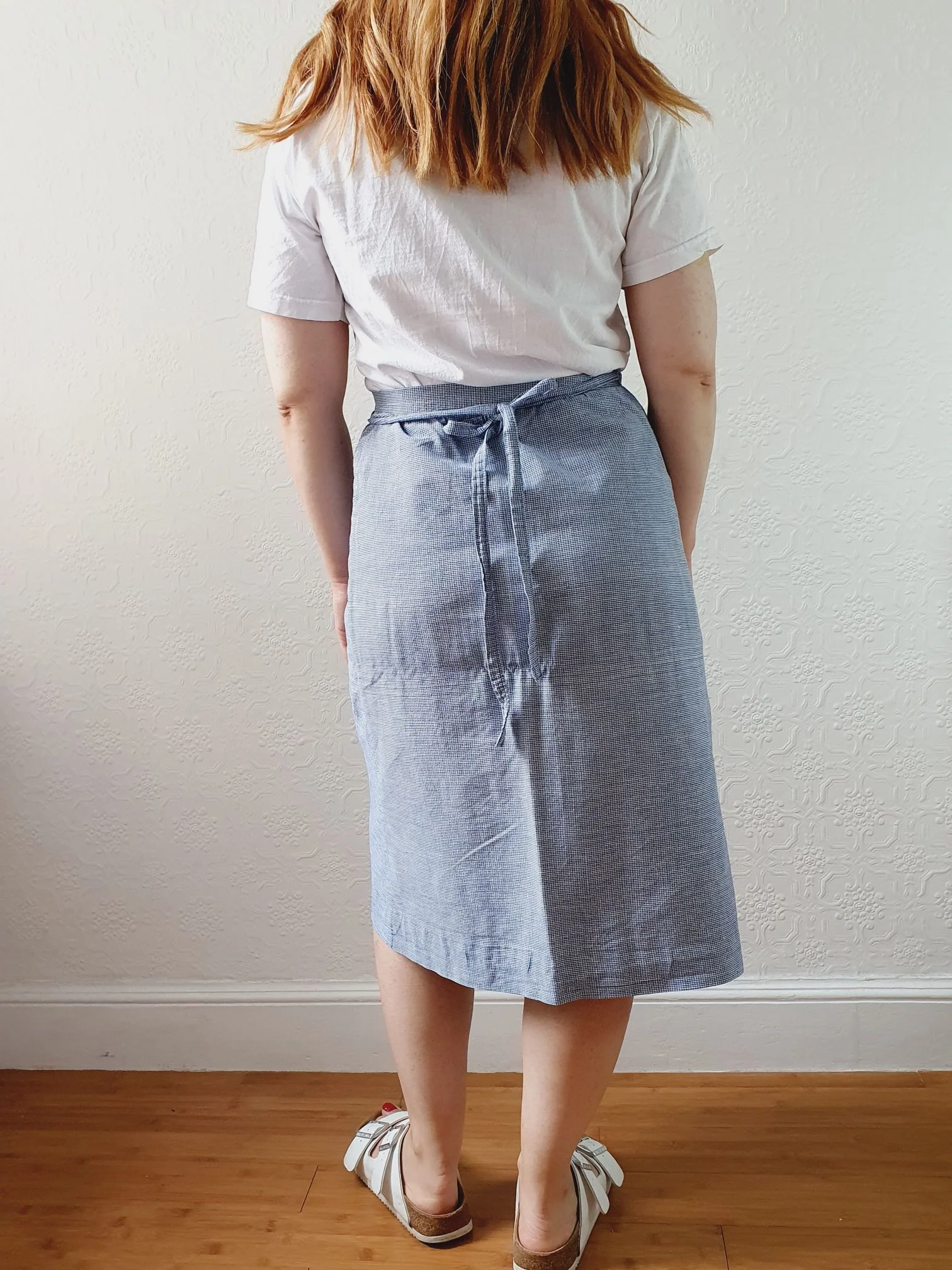 Vintage White & Blue Houndstooth Wrap Skirt with Pocket - XS/S - Image 6